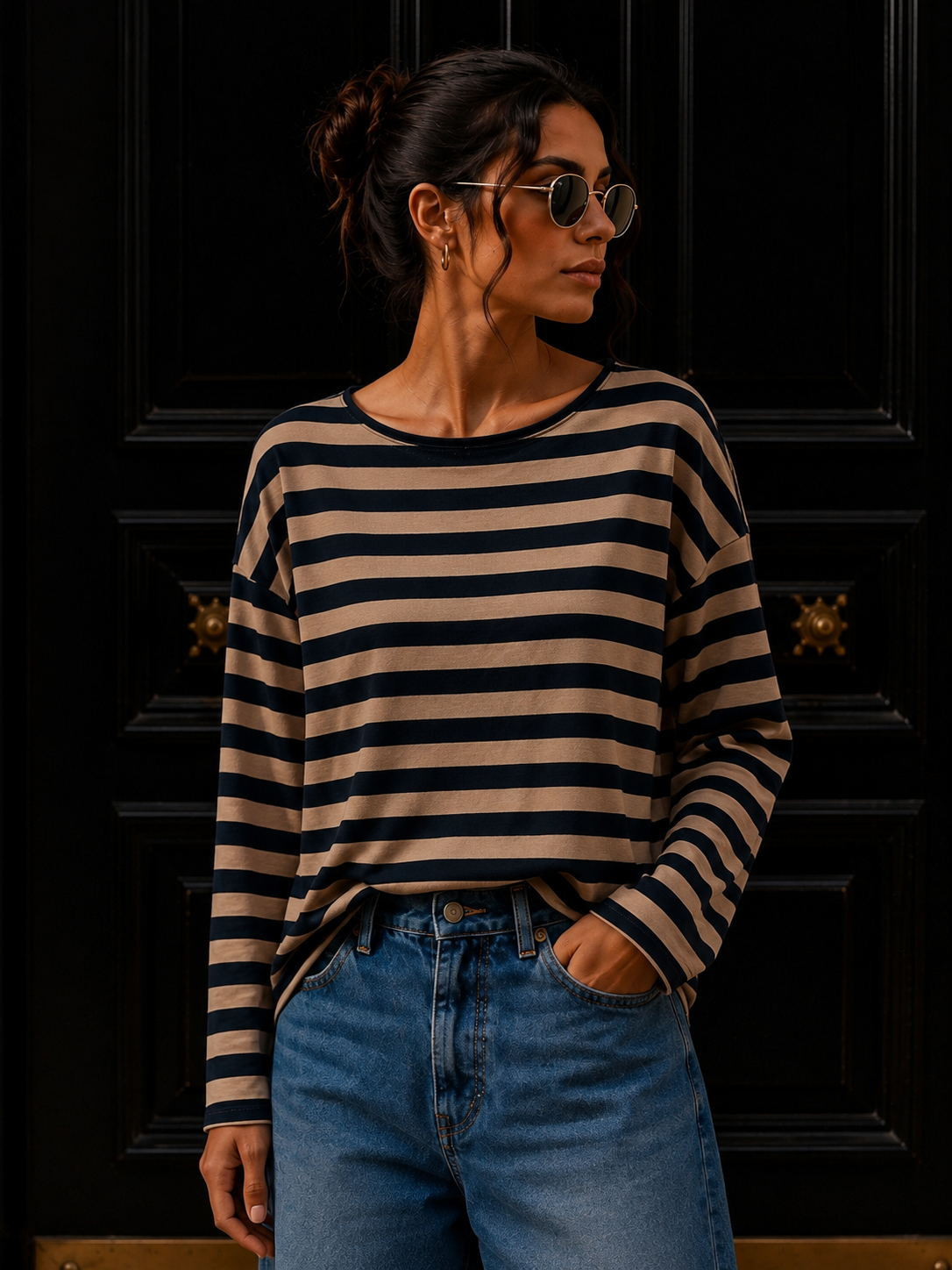 Longsleeve mit Streifen I LS0039 I Made in Italy 34-42