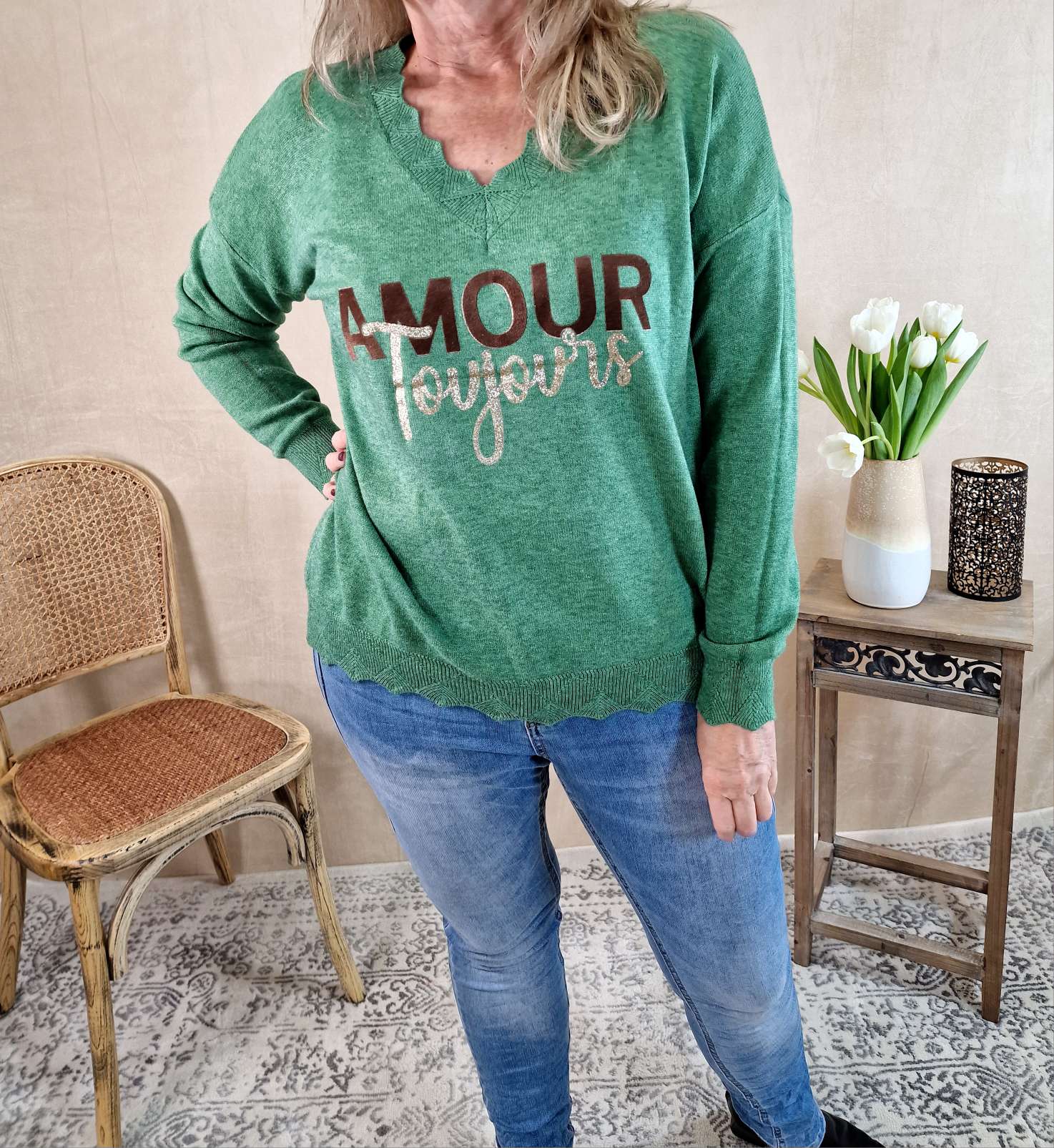 LONGSLEEVE SHIRT AMOUR TOUJORS GRÜN 34-42Made in Italy Langarm Pullover Oversize LONGSLEEVE SHIRT AMOUR TOUJORS GRÜN 34-42Made in Italy Langarm Pullover Oversize