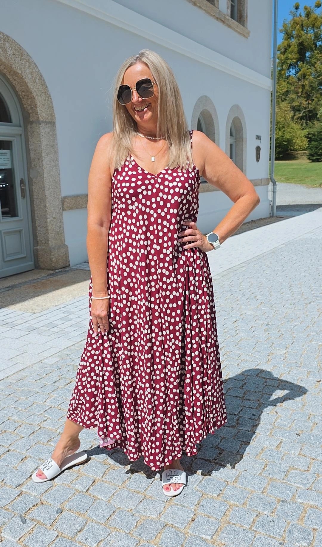 PÜNKTCHENKLEID VIVIAN ÄRMELLOS LANG 34-42/44 Made in Italy Polka Dots