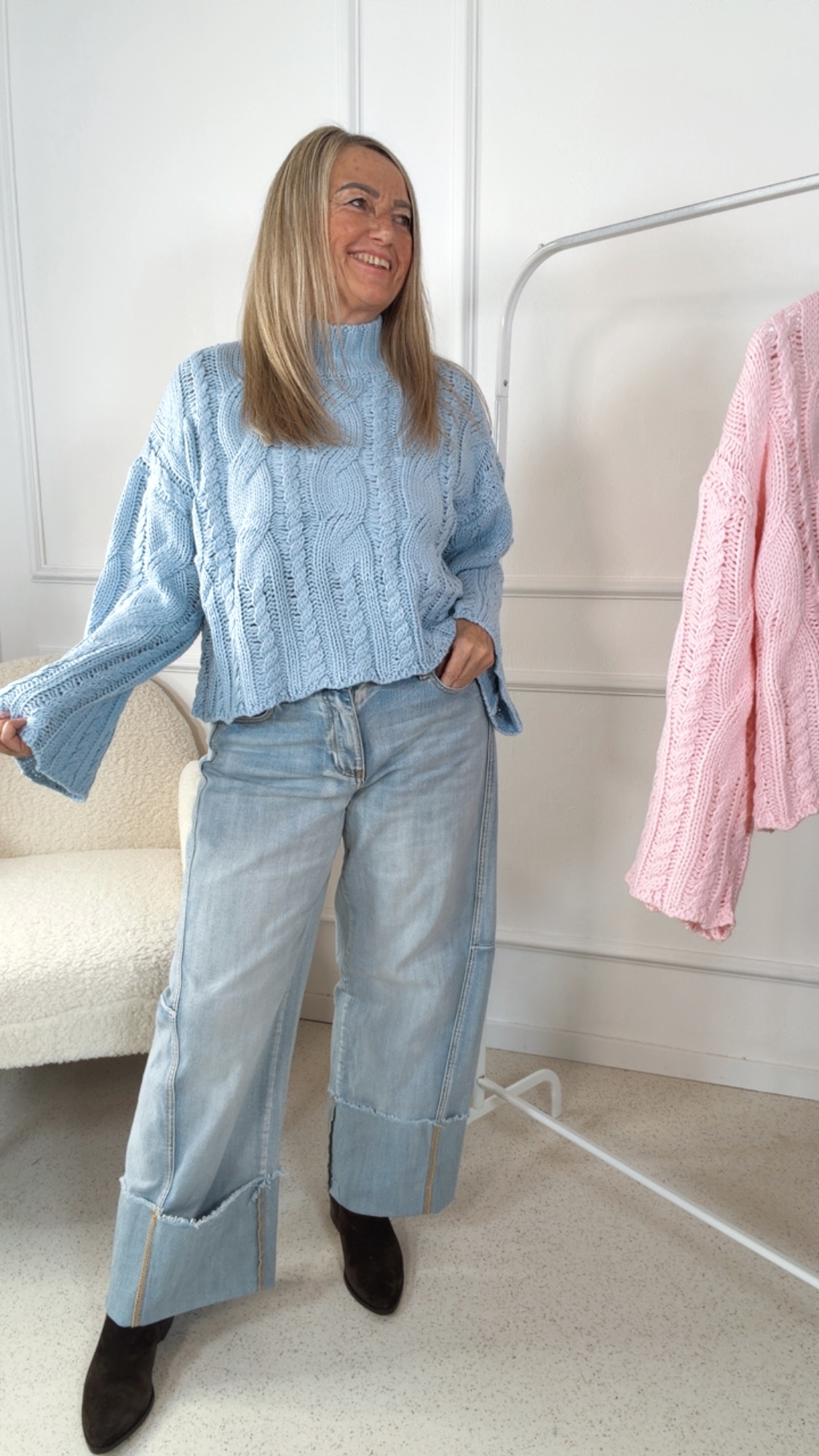 KNIT SWEATER NORA Italy Style 34-42 Zopfmuster