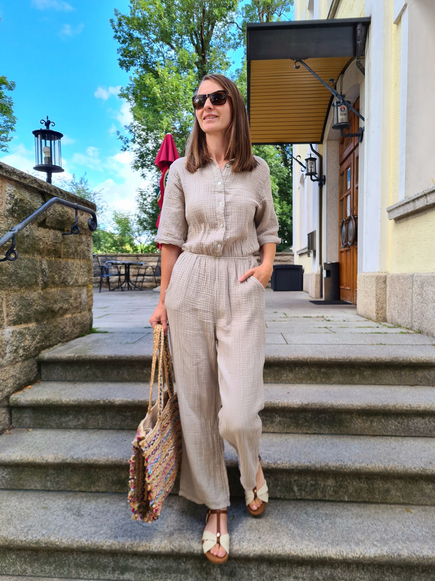 MUSSELIN JUMPSUIT CARLA BEIGE 34-40 Made in Italy Overall Zweiteiler MUSSELIN JUMPSUIT CARLA BEIGE 34-40 Made in Italy Overall Zweiteiler