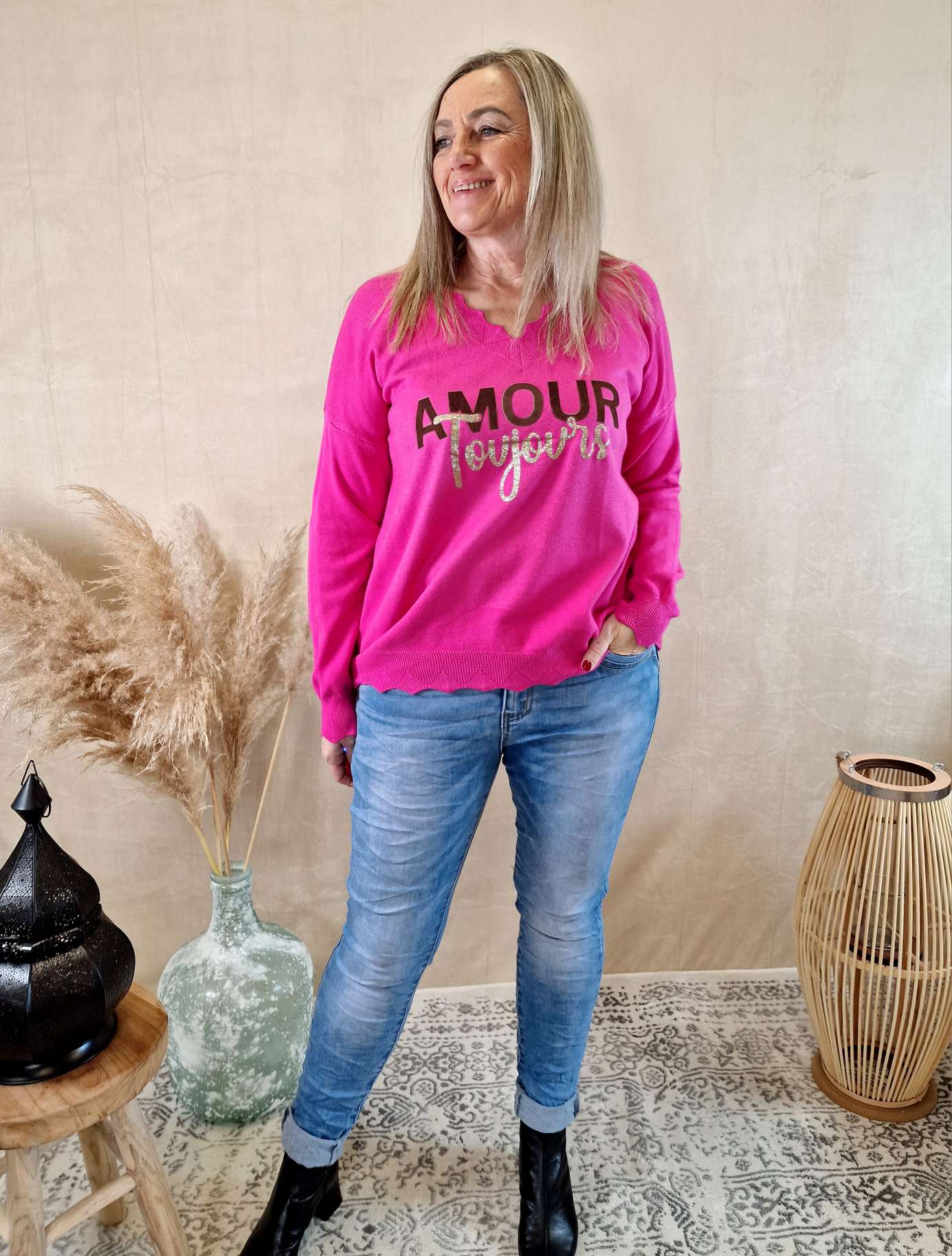 LONGSLEEVE SHIRT AMOUR TOUJORS PINK 34-42Made in Italy Langarm Pullover Oversize LONGSLEEVE SHIRT AMOUR TOUJORS PINK 34-42Made in Italy Langarm Pullover Oversize