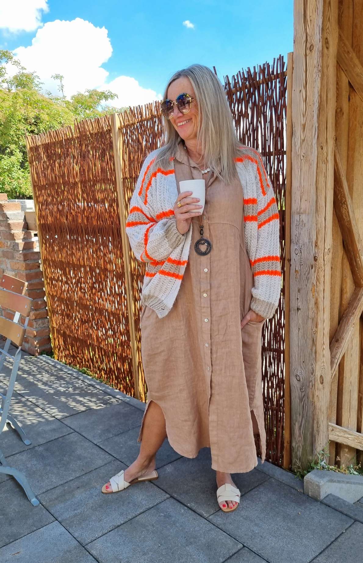SHORT KNIT CARDIGAN MYKONOS STRIPES BUTTONS BEIGE TAUPE ORANGE kurze Strick Jacke Made in Italy Streifen Knöpfe 34-42 SHORT KNIT CARDIGAN MYKONOS STRIPES BUTTONS BEIGE TAUPE ORANGE kurze Strick Jacke Made in Italy Streifen Knöpfe 34-42