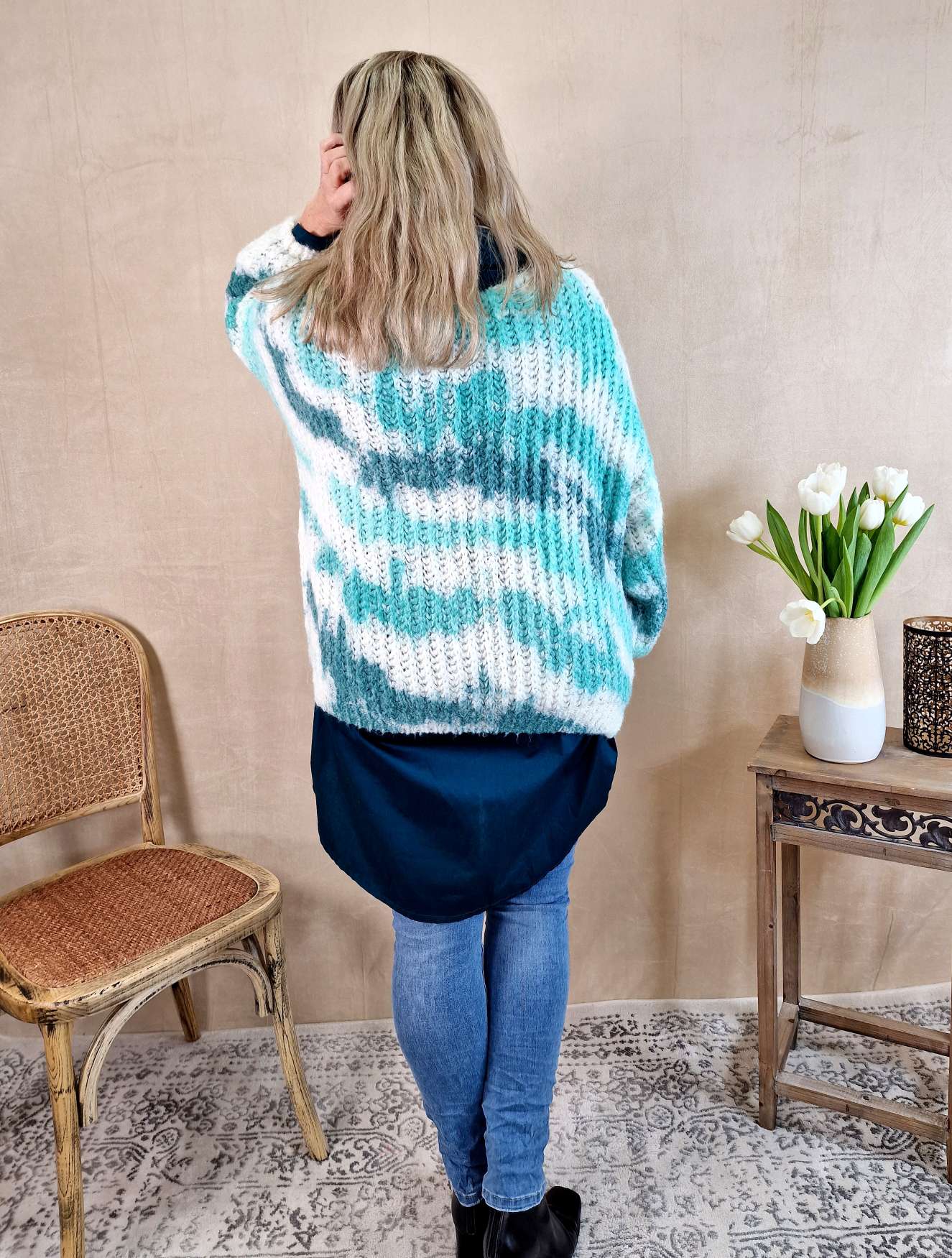 KNIT SWEATER SVENJA BATIK TÜRKIS Strickpullover Pullover 34-42 Oversize Made in Italy versch. Farben KNIT SWEATER SVENJA BATIK TÜRKIS Strickpullover Pullover 34-42 Oversize Made in Italy versch. Farben