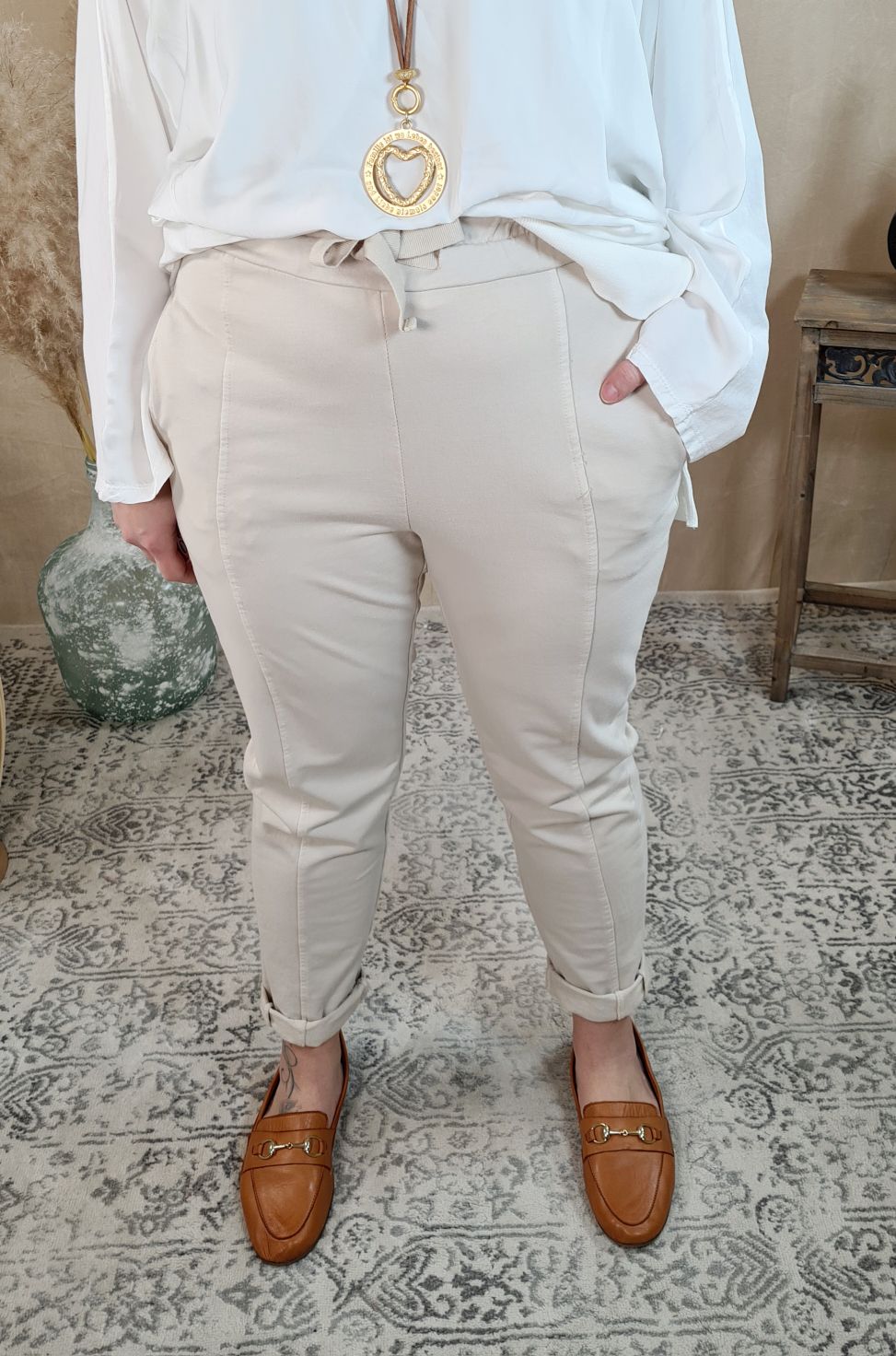 ANZUG HOSE MIRABELL BEIGE 34-40/42 Made in Italy Basic Stoffhose Hosenanzug