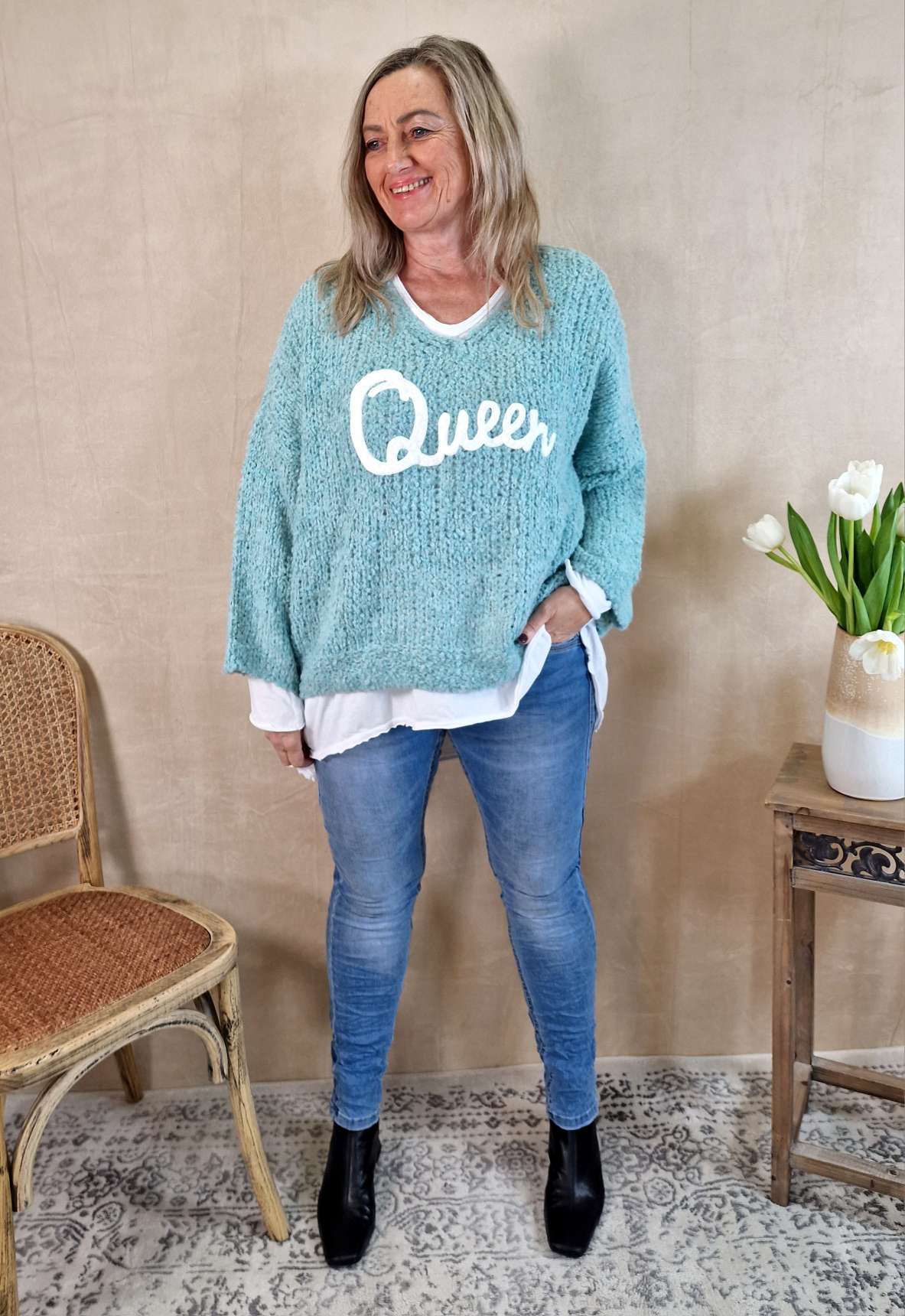 KNIT SWEATER QUEEN MINT 34-42 Made in Italy Strickpullover Pullover KNIT SWEATER QUEEN MINT 34-42 Made in Italy Strickpullover Pullover