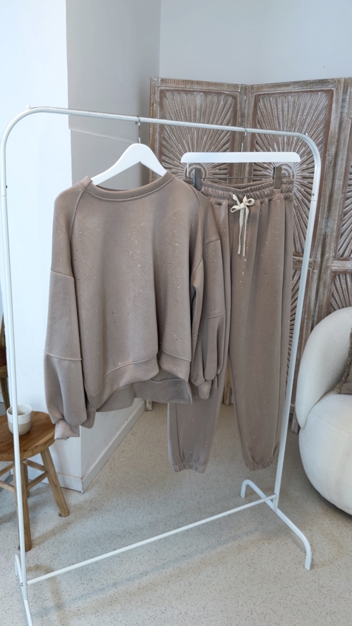 GLITZER SET BIENE SOFT BEIGE 34- 42 Made in Italy Jogpant Sweater Jogging