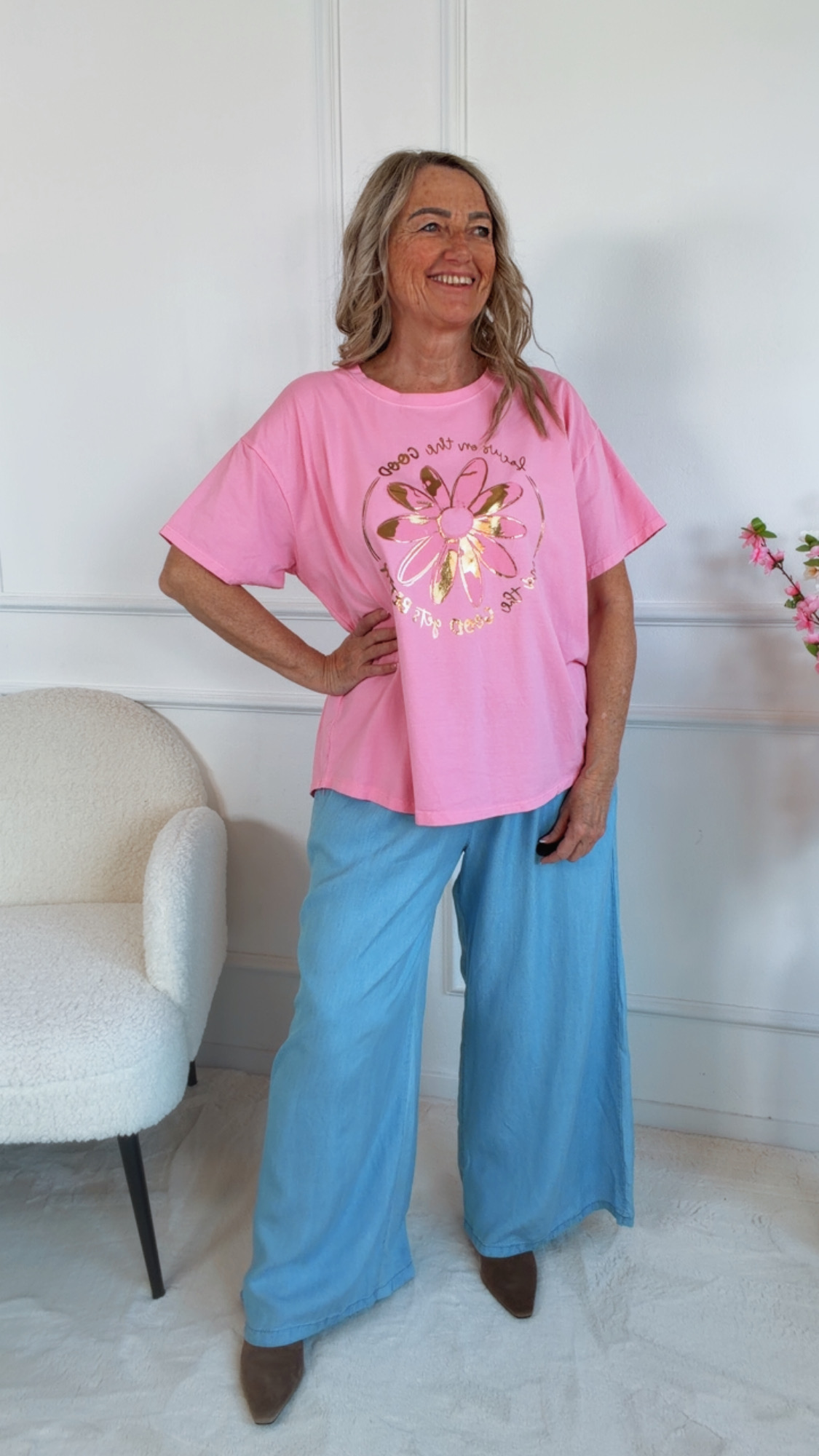 🌸✨ T-Shirt Velanora Blumen-Print Made in Italy 34-42/44