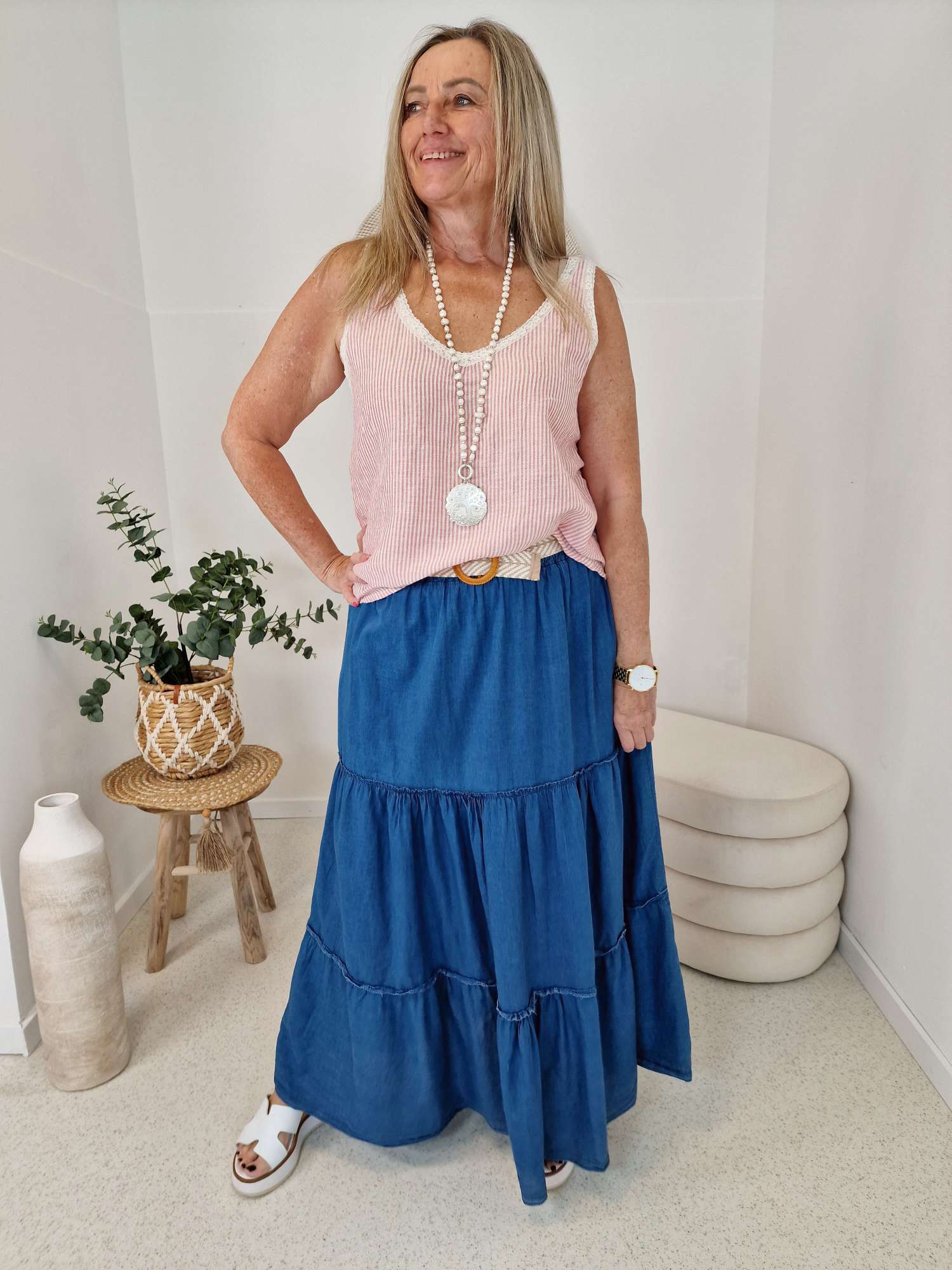 LINEN TOP MICHELLE STRIPES KORALLE 34-42 Made in Italy Kurzarm Leinen Basic Shirt LINEN TOP MICHELLE STRIPES KORALLE 34-42 Made in Italy Kurzarm Leinen Basic Shirt
