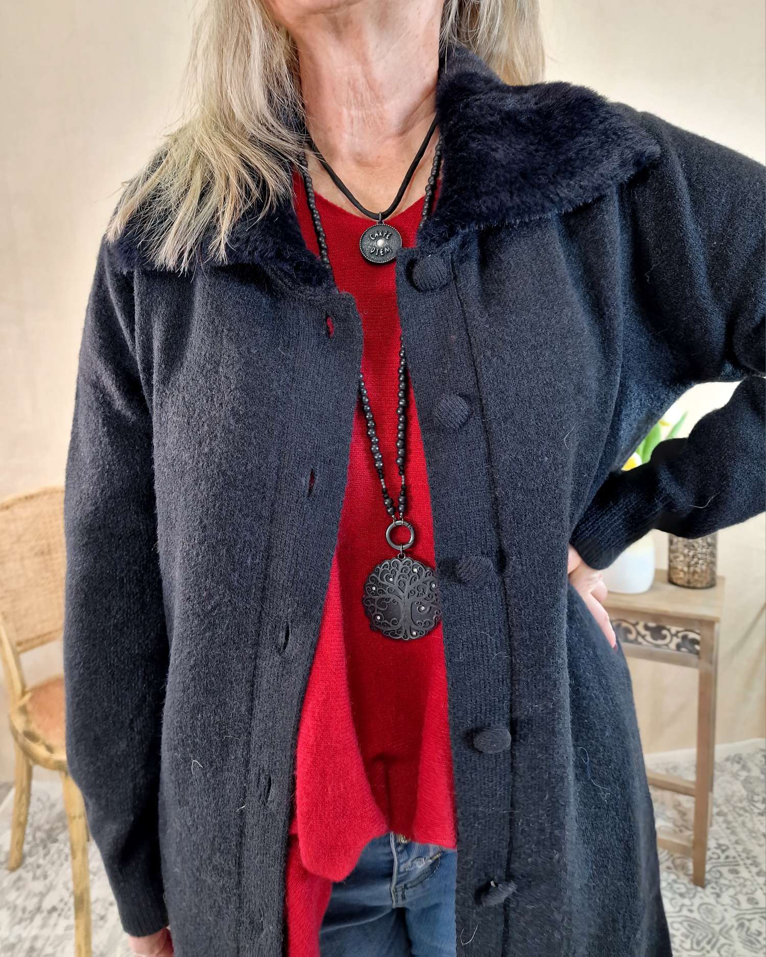 LUXURY KNIT COAT MIRINA SCHWARZ 34-42 Strickmantel Mantel Cardigen Italy Kollektion LUXURY KNIT COAT MIRINA SCHWARZ 34-42 Strickmantel Mantel Cardigen Italy Kollektion