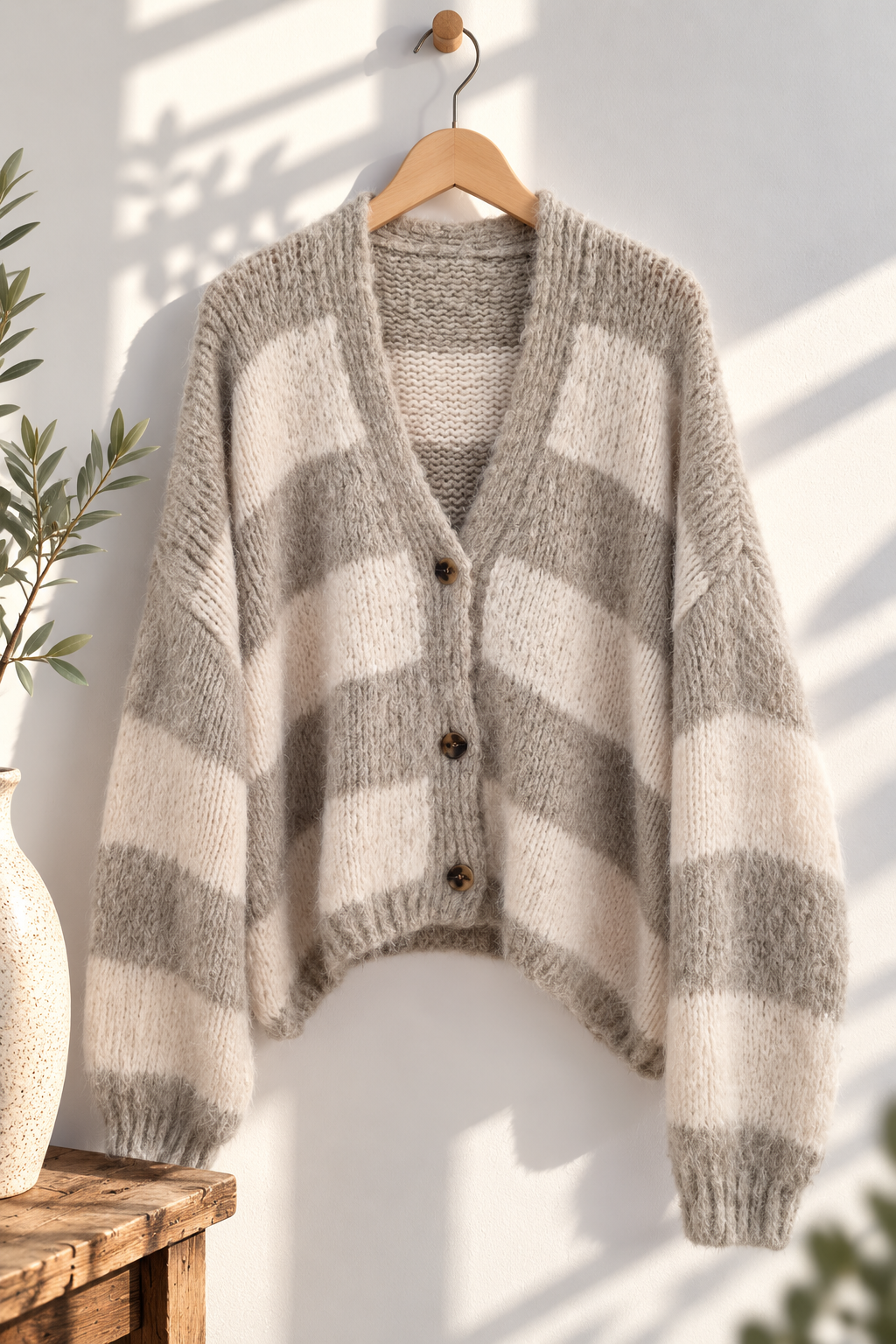 Kuschelige Strickjacke SJ0083 – Blockstreifen Made in Italy Gr. 34-42 Strick Cadigan