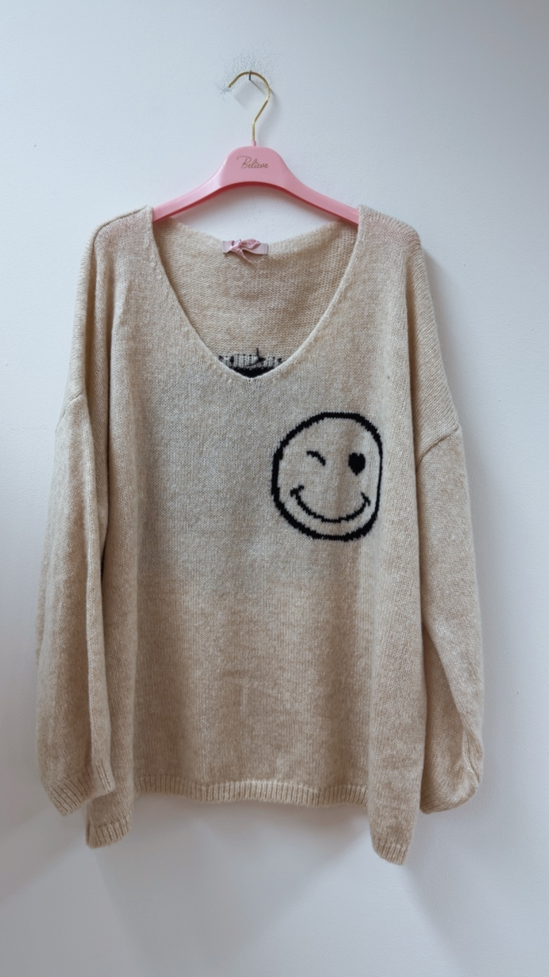 Strickpullover mit Smile & Rückenprint Oversize I NO. SP0019 I Made in Italy 34-44/46