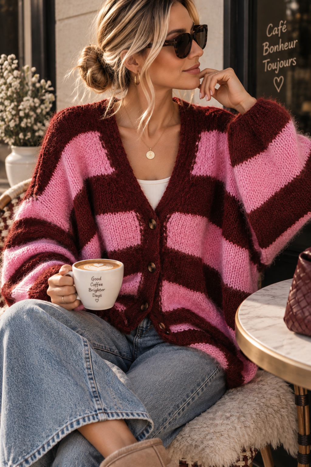 Kuschelige Strickjacke SJ0083 – Blockstreifen Made in Italy Gr. 34-42 Strick Cadigan