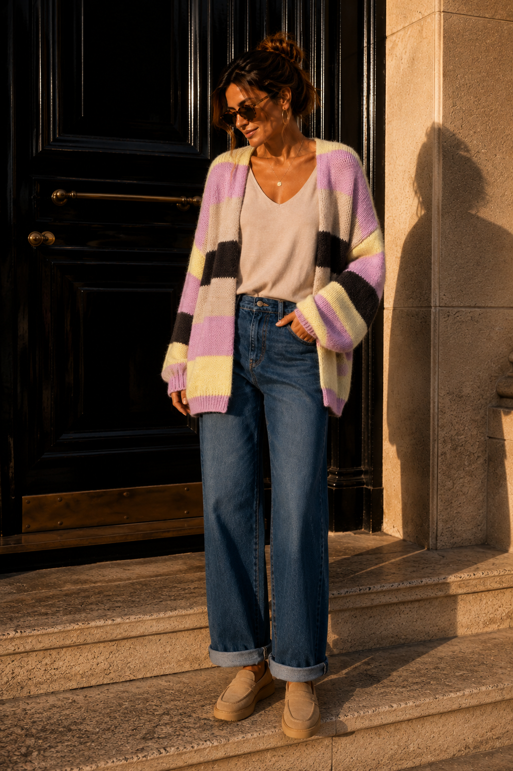 Cardigan mit Blockstreifen Strickjacke I SJ0035 I Made in Italy 34-44