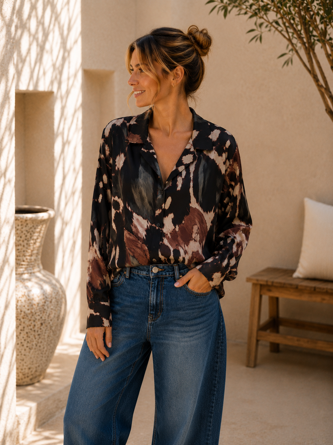 Kofferbluse Bluse Olivia – Edle Kofferbluse mit afro Muster –  Made in Italy Gr 34-42
