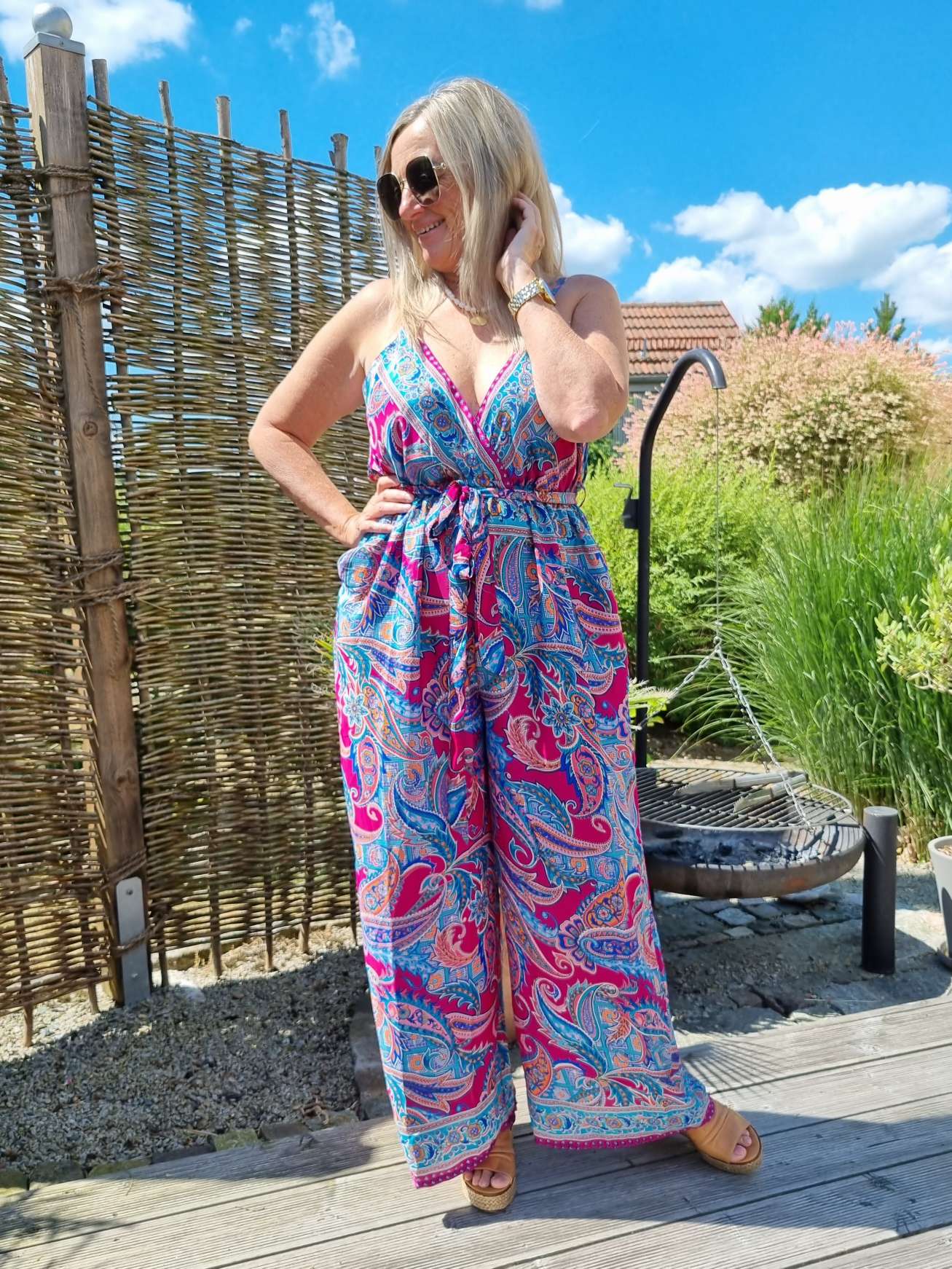 SILK JUMPSUIT MALEDIVE BLAU PINK 1297 34-42 Boho Bohemian Overall Seide SILK JUMPSUIT MALEDIVE BLAU PINK 1297 34-42 Boho Bohemian Overall Seide