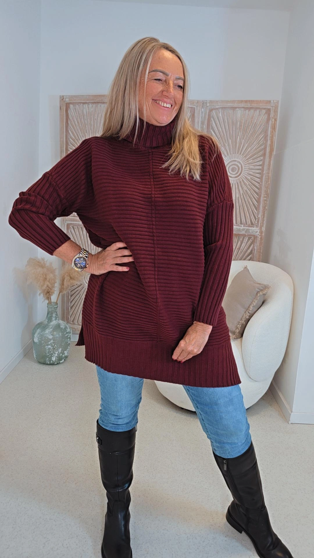 LONGPULLOVER OLIVIA Rollkragen Strick 34-40+42 Made in Italy 
