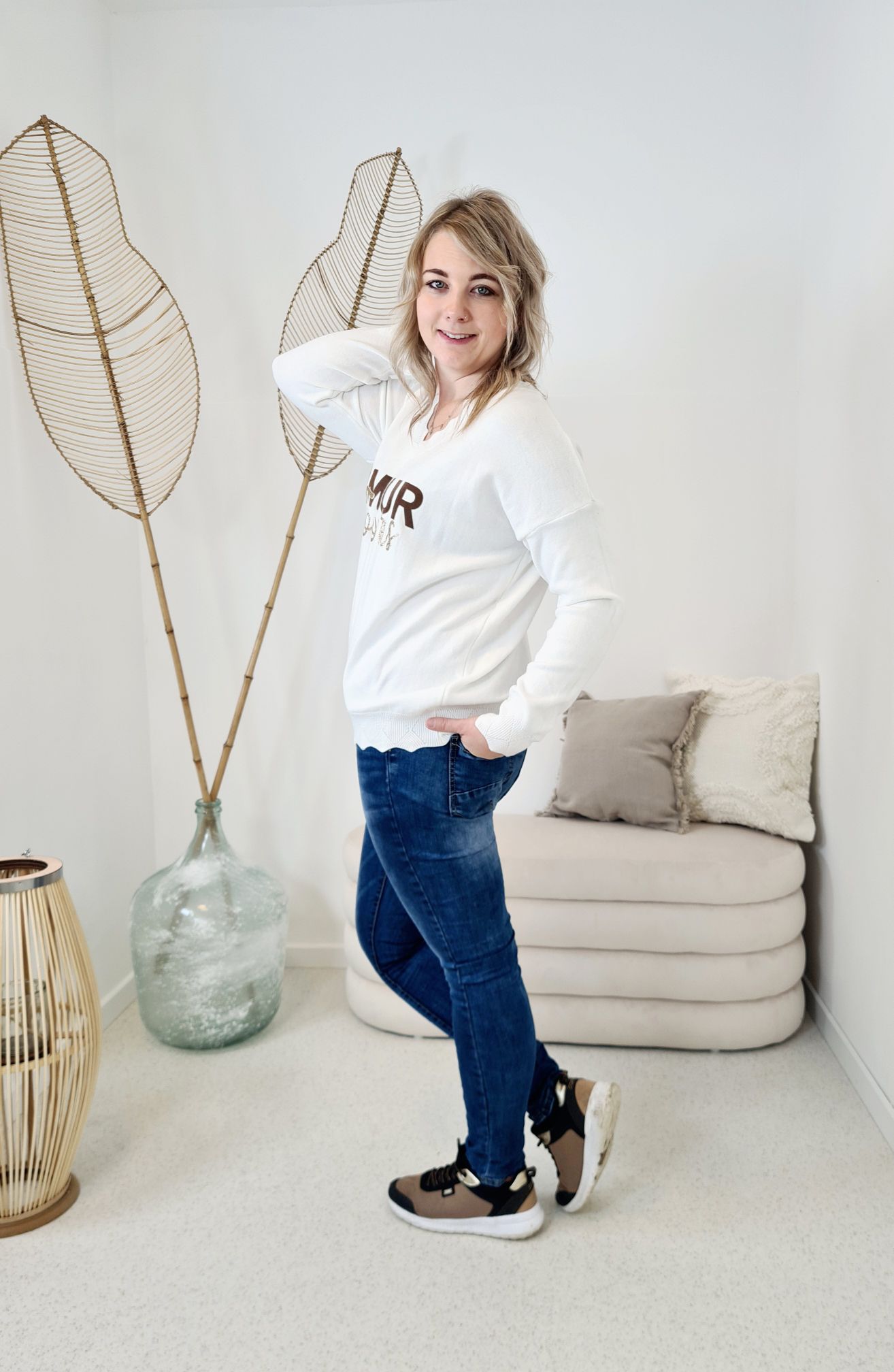 LONGSLEEVE SHIRT AMOUR TOUJORS CREME 34-42Made in Italy Langarm Pullover Oversize LONGSLEEVE SHIRT AMOUR TOUJORS CREME 34-42Made in Italy Langarm Pullover Oversize
