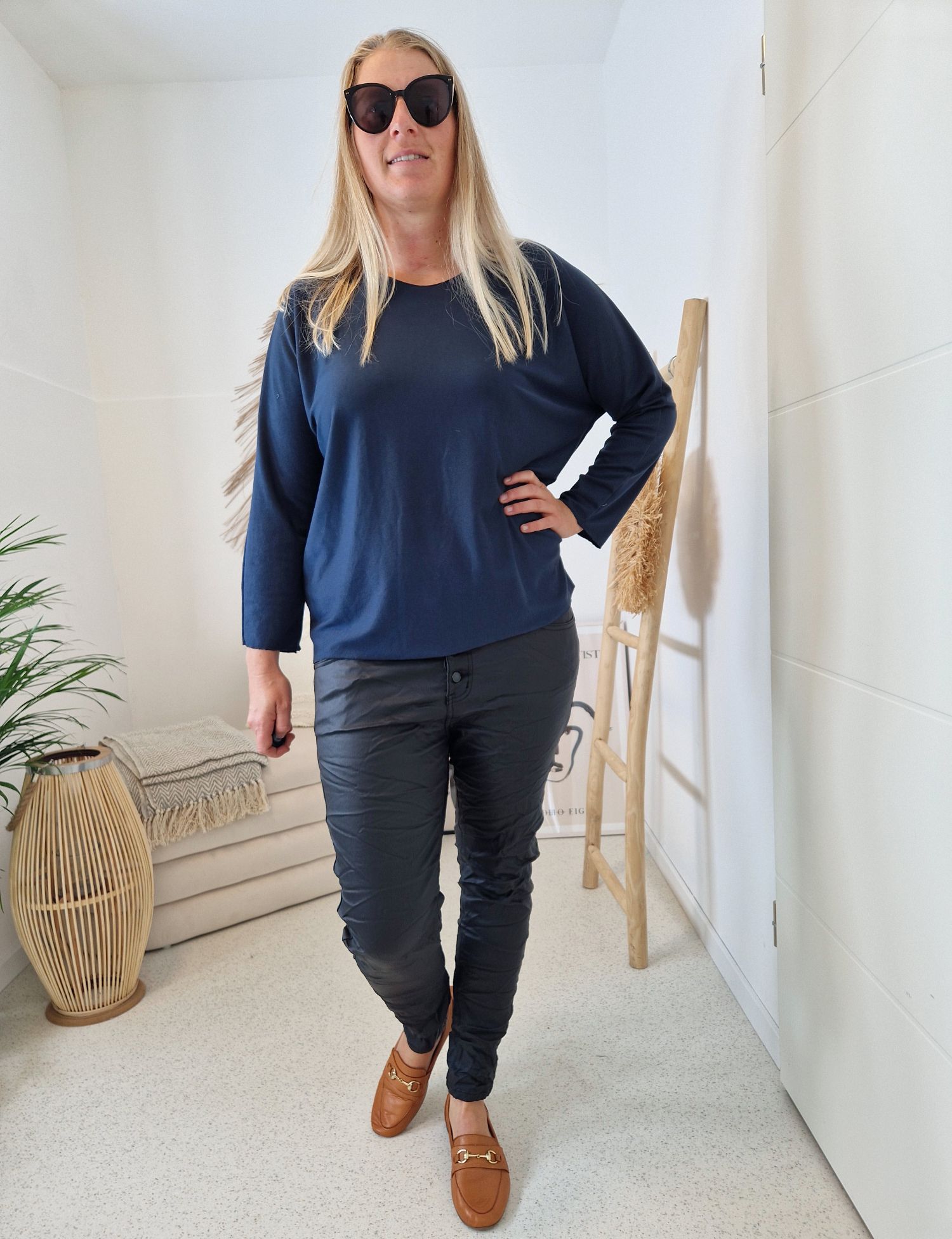 BASIC LONGSLEEVE RUBY BLAU leichter Pullover 34-42 Made in Italy Layer Shirt BASIC LONGSLEEVE RUBY BLAU leichter Pullover 34-42 Made in Italy Layer Shirt