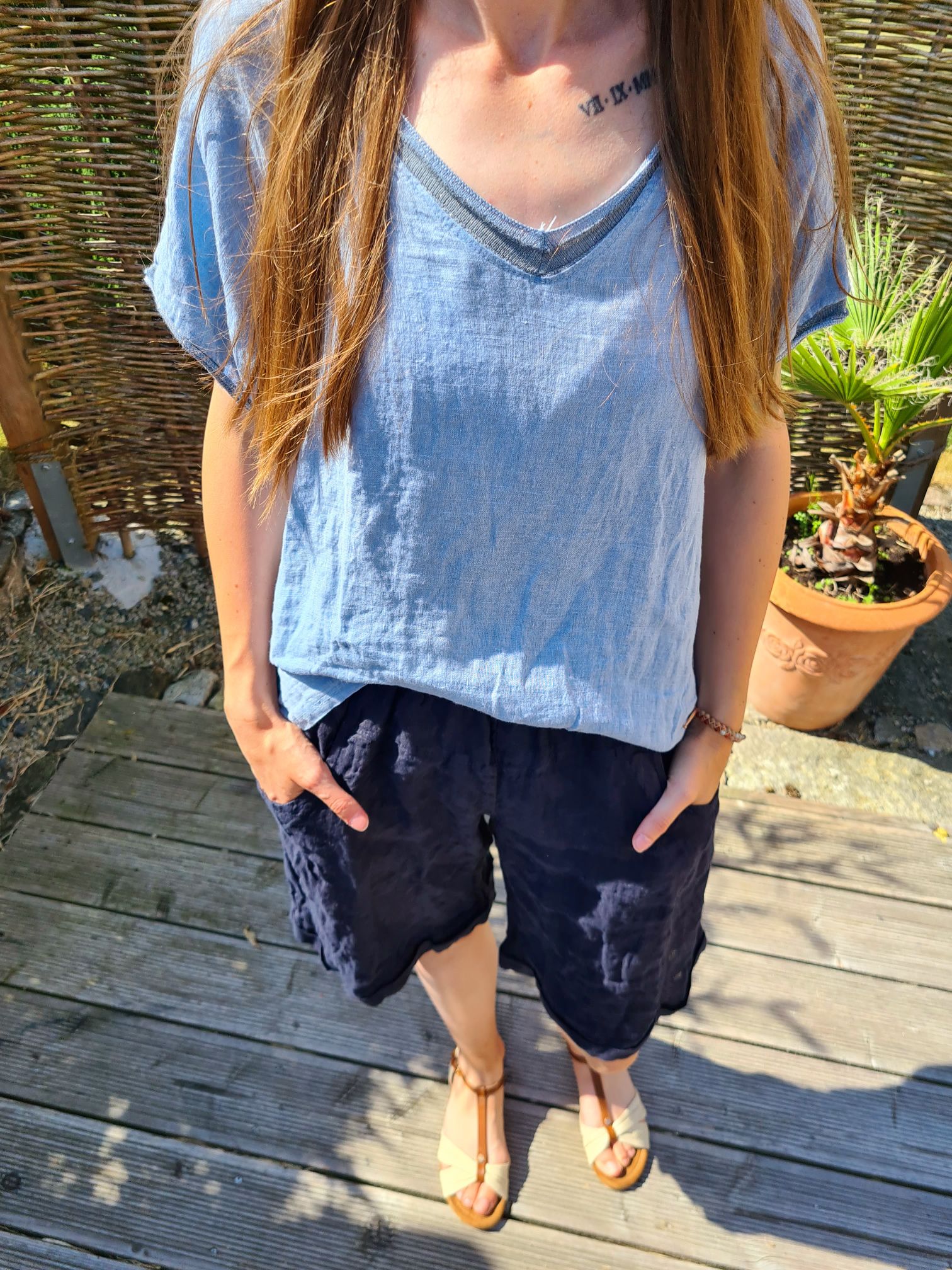 BASIC LINEN SHIRT MERIDA BLAU 34-42 Made in Italy Basic Leinen Kurzarm T-Shirt BASIC LINEN SHIRT MERIDA BLAU 34-42 Made in Italy Basic Leinen Kurzarm T-Shirt