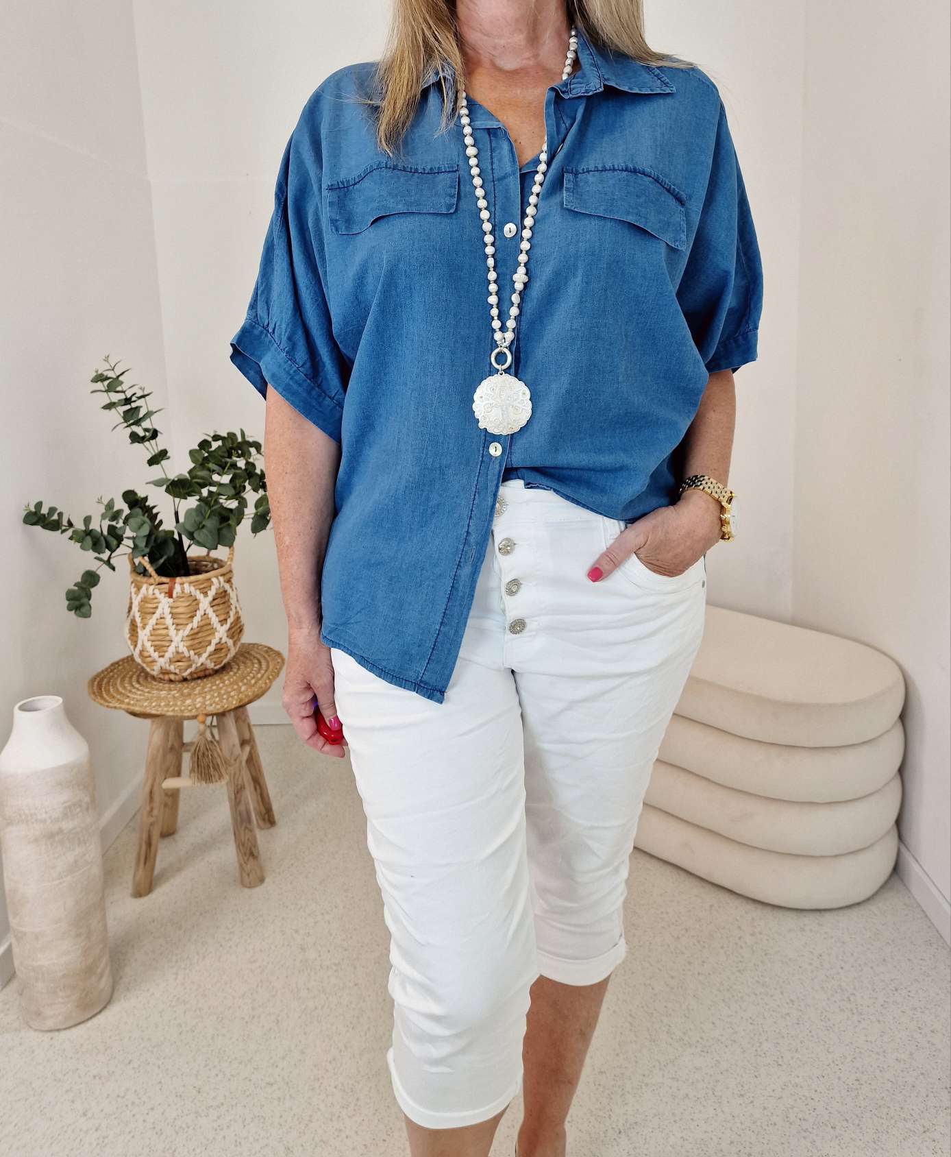 JEANS BLUSE CORBY 34-42 Made in Italy Oversize Shirt Hemd Denim Jacke JEANS BLUSE CORBY 34-42 Made in Italy Oversize Shirt Hemd Denim Jacke