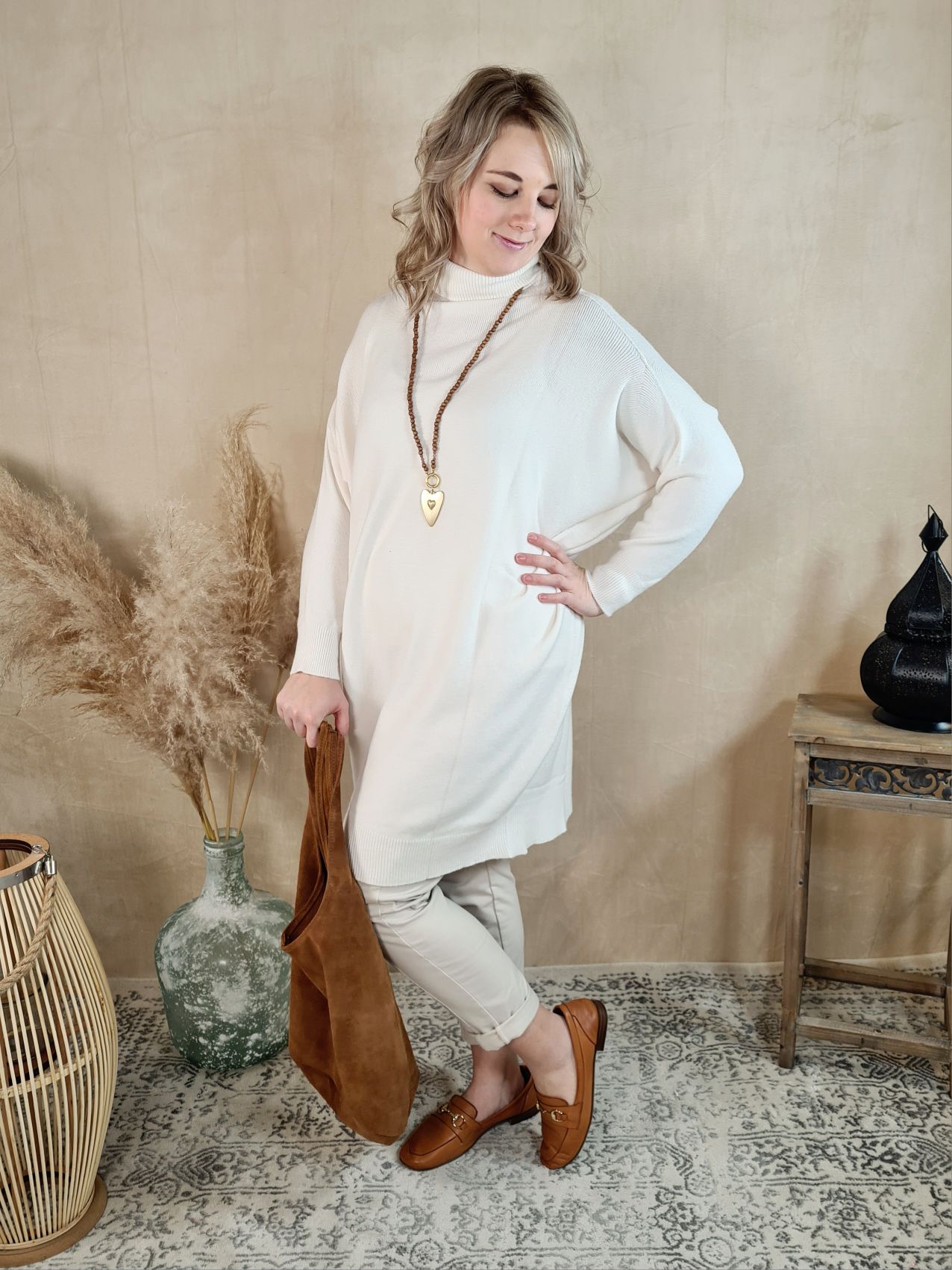 LIGHT KNIT DRESS EMILIA CREME 34-42 Made in Italy Strick Kleid Long Pullover LIGHT KNIT DRESS EMILIA CREME 34-42 Made in Italy Strick Kleid Long Pullover