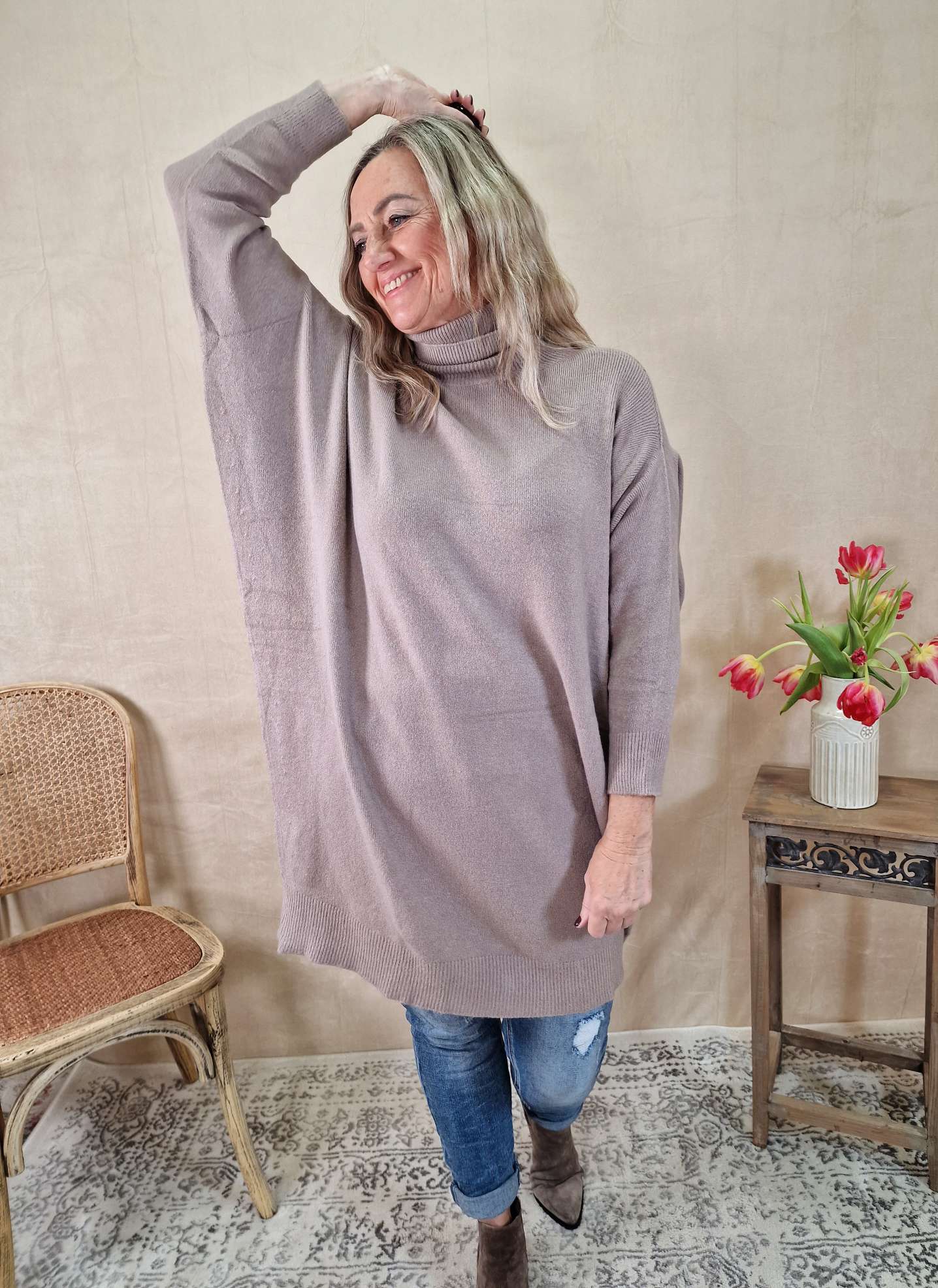 LIGHT KNIT DRESS EMILIA TAUPE 34-42 Made in Italy Strick Kleid Long Pullover LIGHT KNIT DRESS EMILIA TAUPE 34-42 Made in Italy Strick Kleid Long Pullover