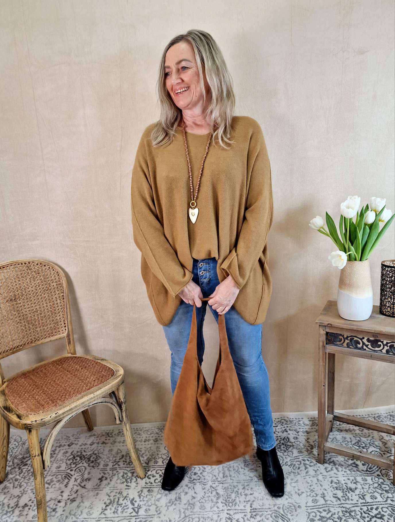 LIGHT KNIT SWEATER MARION CAMEL 34-42/44 Made in Italy Strickpullover Longsleeve LIGHT KNIT SWEATER MARION CAMEL 34-42/44 Made in Italy Strickpullover Longsleeve