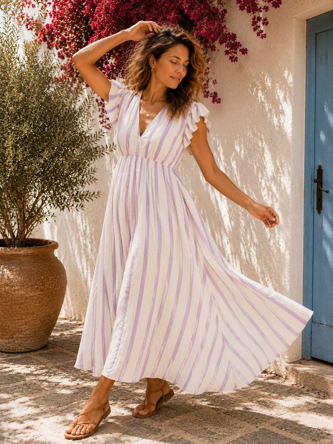 MUSSELIN KLEID ZOE STRIPES 34 - 42 Made in Italy ärmellos Rüsche