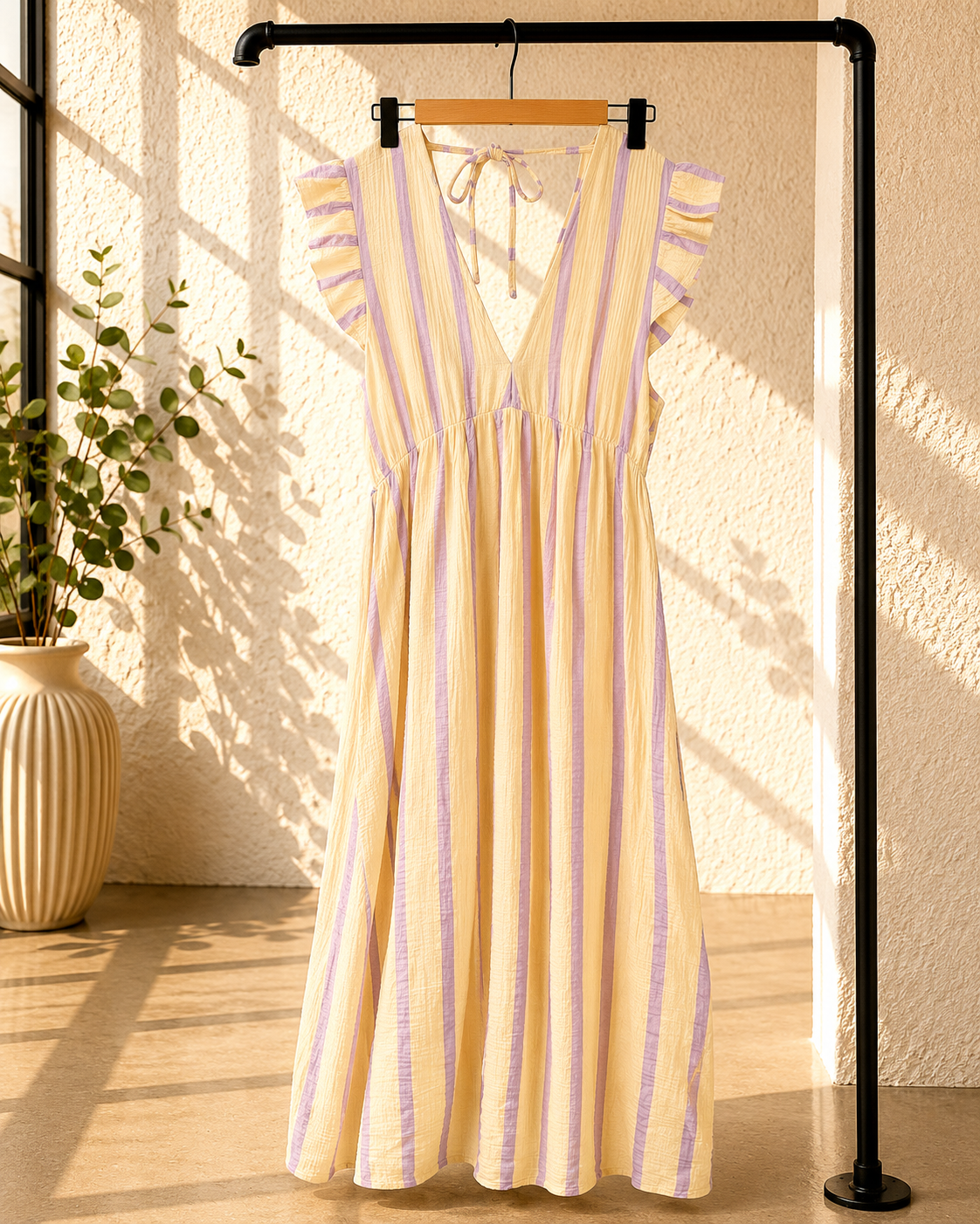 MUSSELIN KLEID ZOE STRIPES 34 - 42 Made in Italy ärmellos Rüsche