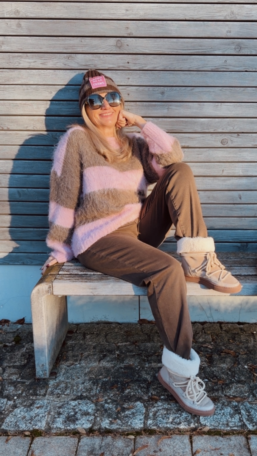 KUSCHELIGER PULLOVER SVENJA mit Blockstreifen 34-42 Made in Italy