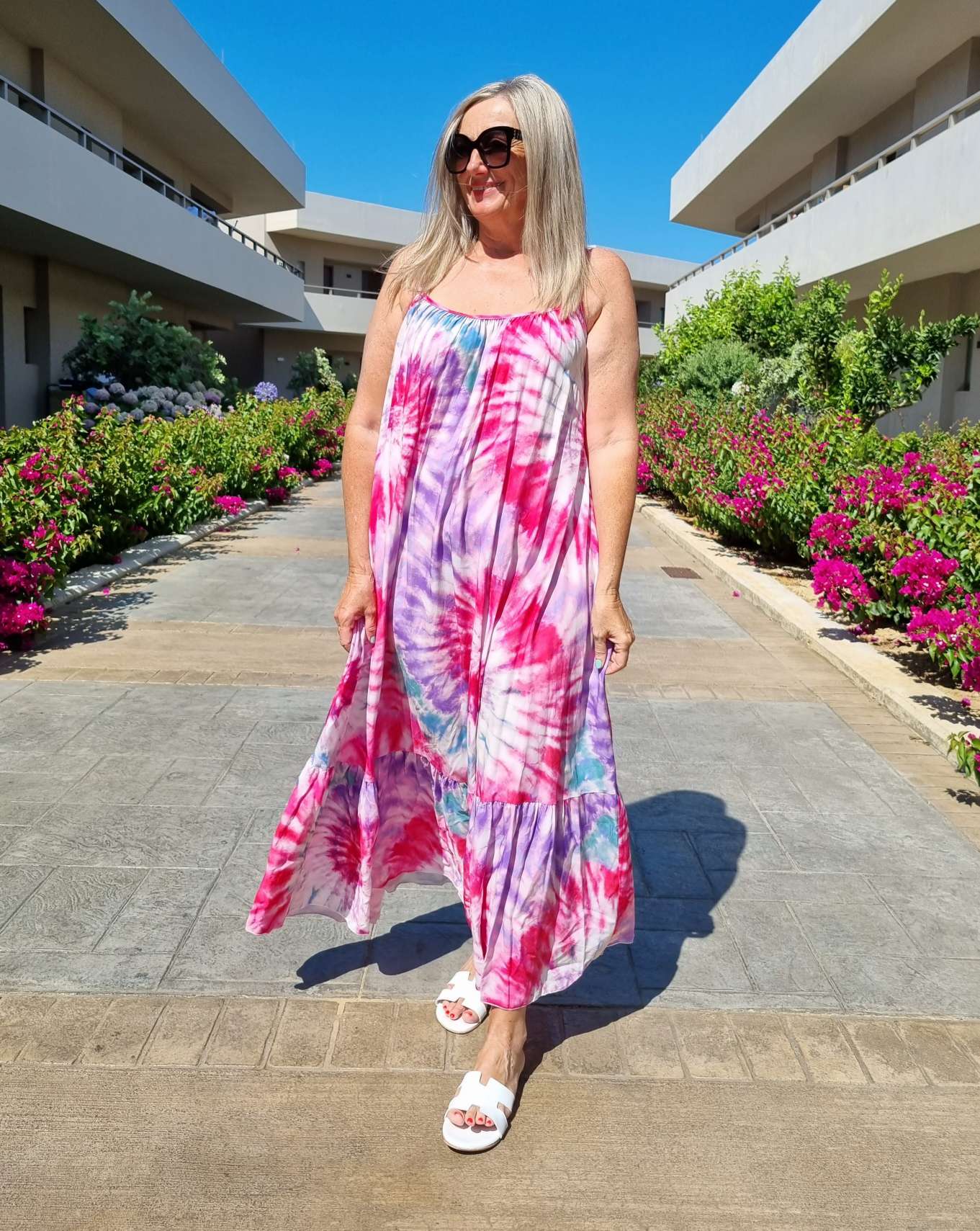 SPAGHETTI DRESS DALLAS PINK 34-42 Made in Italy Maxi Kleid Sommer Strandkleid Abendkleid BATIK Tie Dye