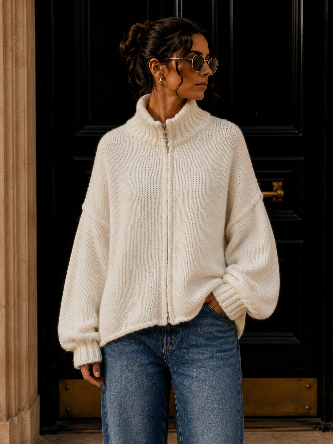 Strickjacke mit Reißverschluss I SJ0043 I Made in Italy 34-46