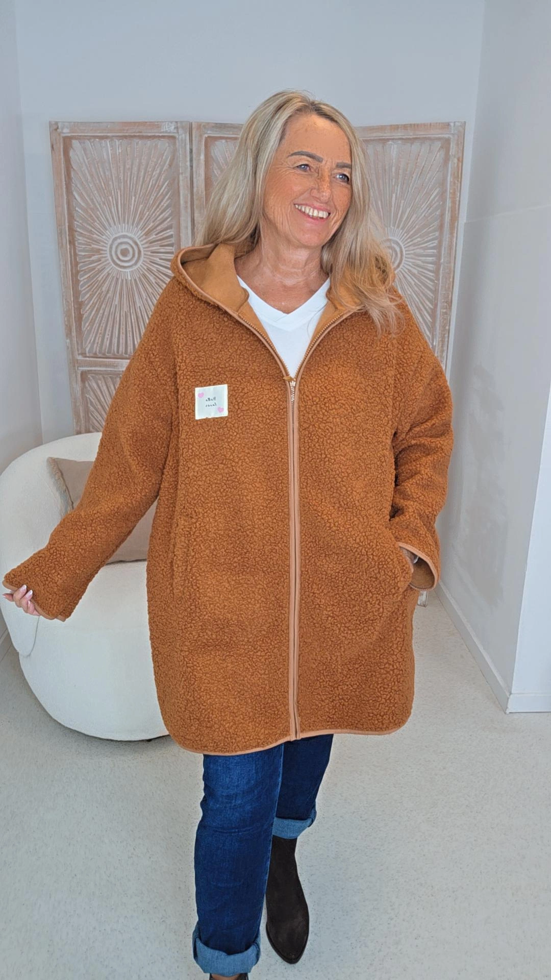 TEDDY MANTEL JENNY Made in Italy 34-44/46 Kapuzen-Jacke mit Reißverschluss in Midi-Länge