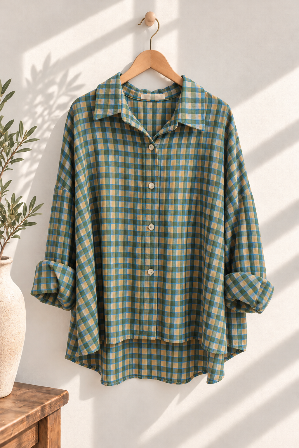 Oversize-Karo-Bluse BL0105 – Made in Italy Gr. 34-44 Karo kariert