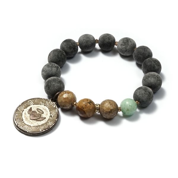 BRACELET EDELSTEIN LAVA ANGEL Armband  Mondstein Landschaftsjaspis Perle 