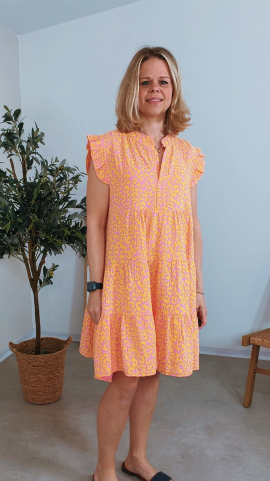 LEO  MUSSELIN KLEID TAMI ROSA BUTTERLEMON kurz Rüschen 34 - 42