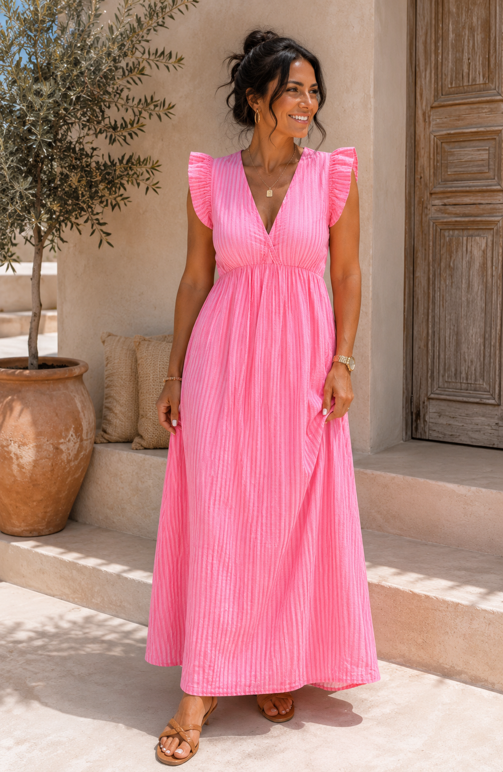 MUSSELIN KLEID ZOE STRIPES 34 - 42 Made in Italy ärmellos Rüsche
