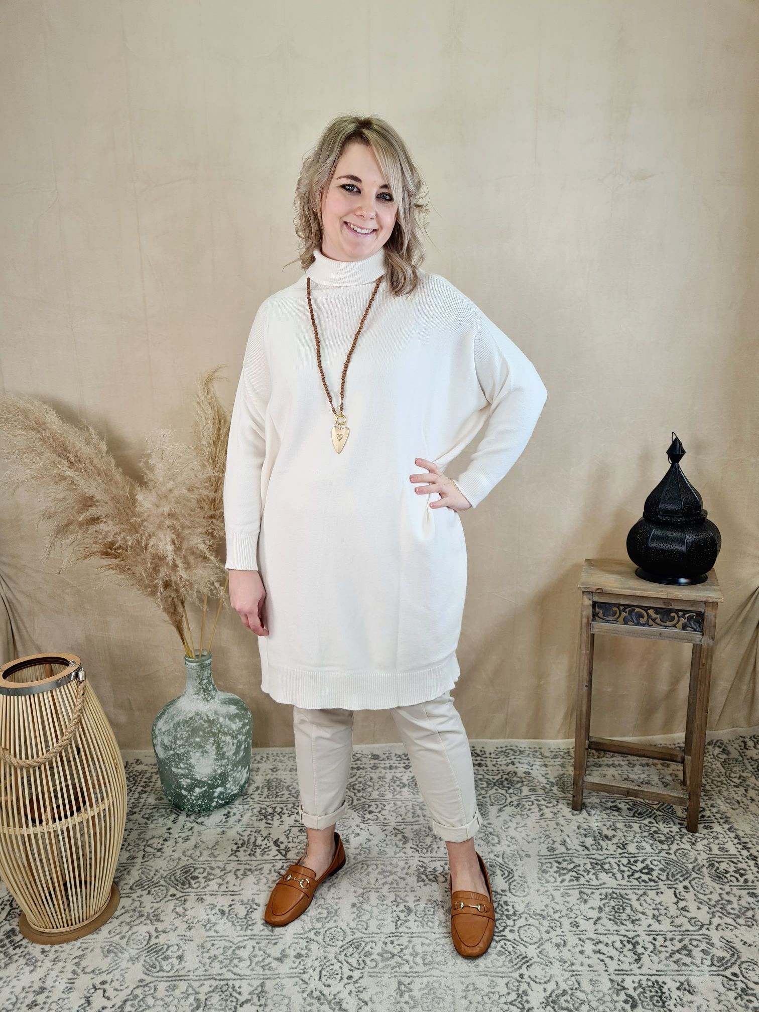 LIGHT KNIT DRESS EMILIA CREME 34-42 Made in Italy Strick Kleid Long Pullover LIGHT KNIT DRESS EMILIA CREME 34-42 Made in Italy Strick Kleid Long Pullover