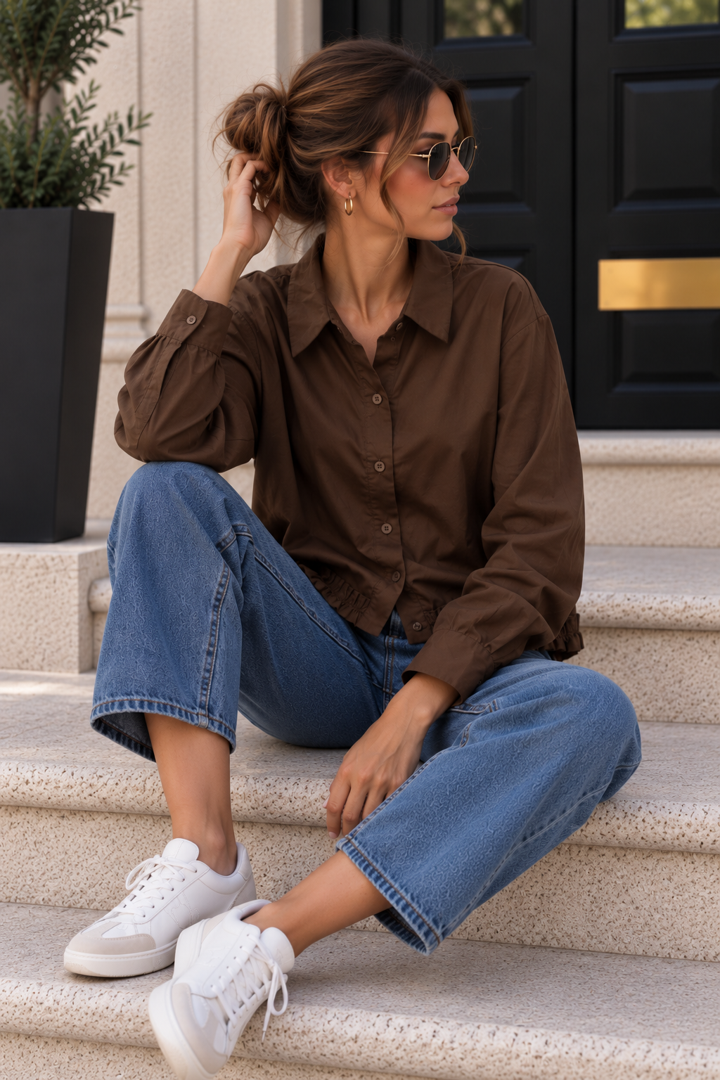 Baumwollbluse mit Rüschen I B0052 I Made in Italy 34-40