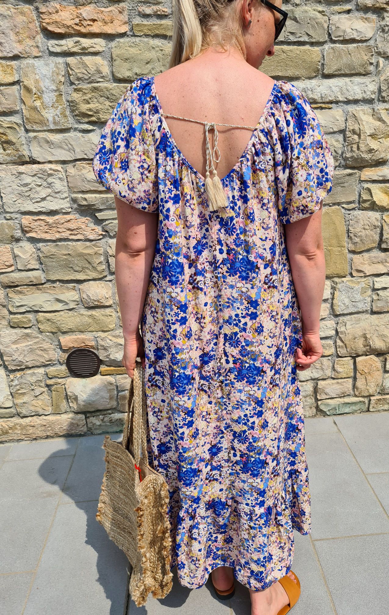 MAXI DRESS AURORA FLOWERS BLAU 34-42 Made in Italy langes Sommer Kleid Blumen MAXI DRESS AURORA FLOWERS BLAU 34-42 Made in Italy langes Sommer Kleid Blumen
