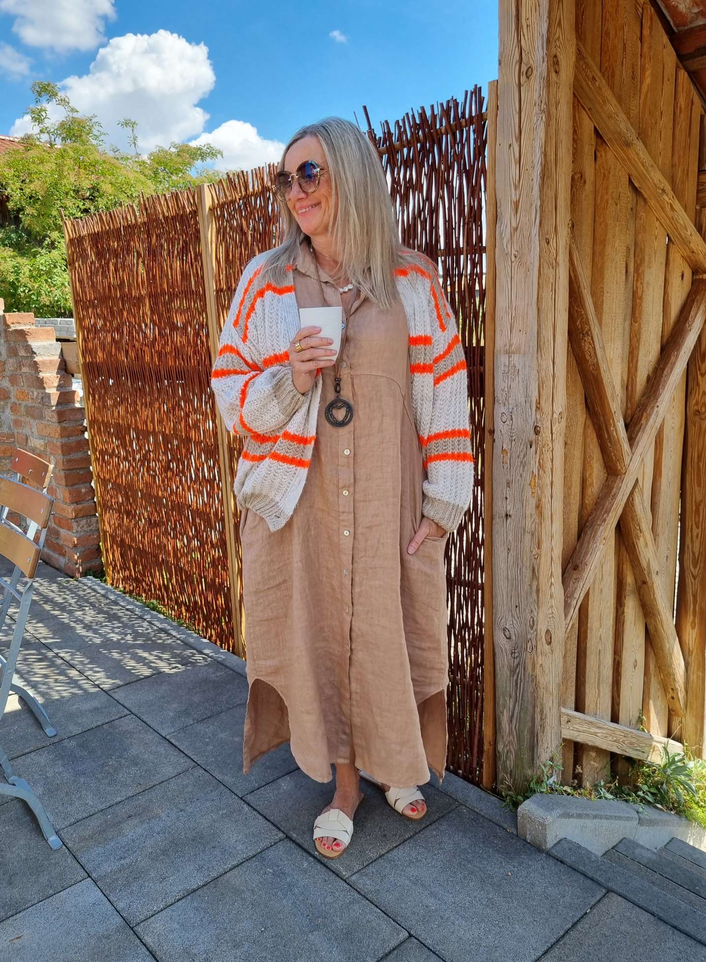 SHORT KNIT CARDIGAN MYKONOS STRIPES BUTTONS BEIGE TAUPE ORANGE kurze Strick Jacke Made in Italy Streifen Knöpfe 34-42 SHORT KNIT CARDIGAN MYKONOS STRIPES BUTTONS BEIGE TAUPE ORANGE kurze Strick Jacke Made in Italy Streifen Knöpfe 34-42