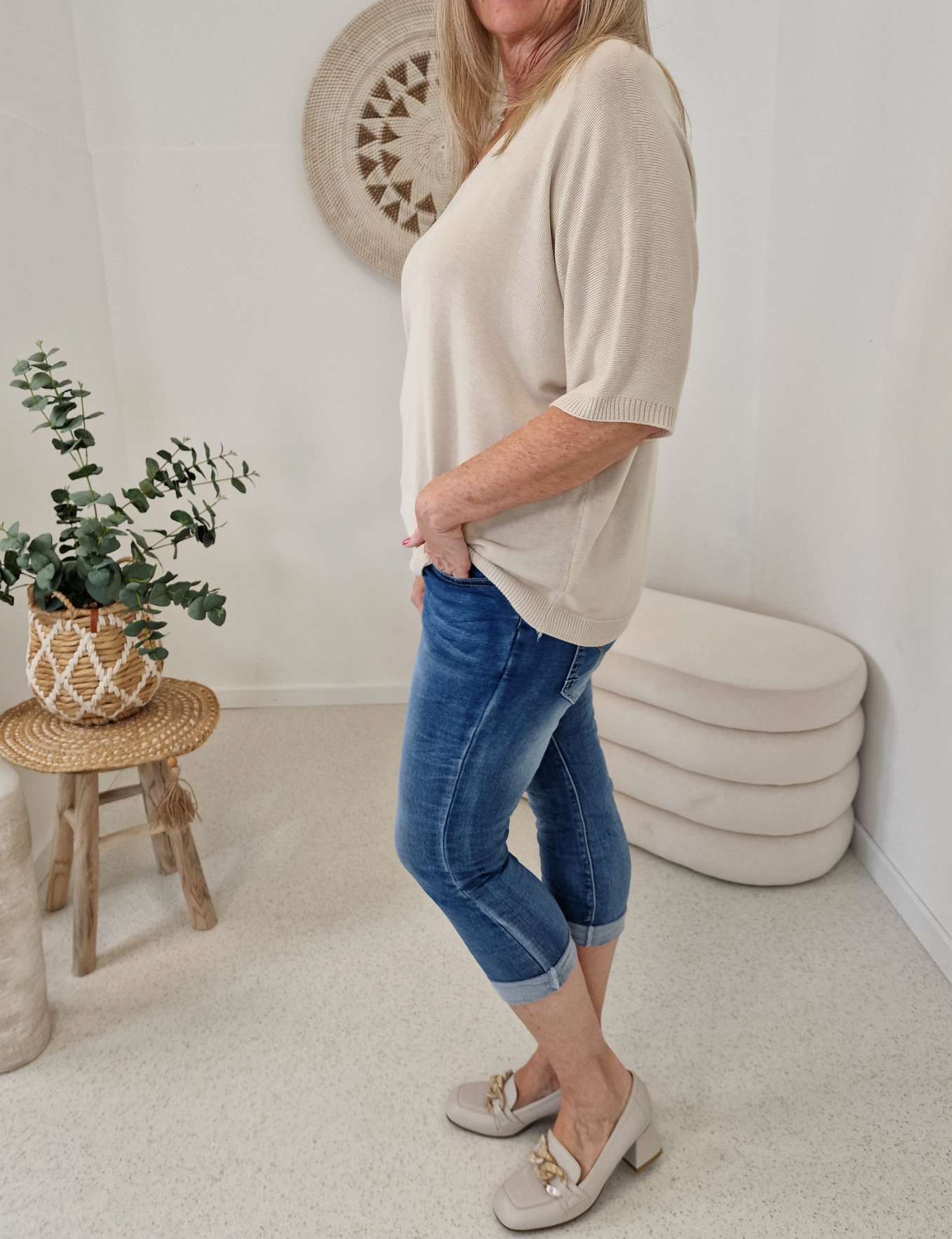BASIC SHIRT ZOLA STRICK BEIGE V-Ausschnitt Made in Italy 36 -42 Pullover BASIC SHIRT ZOLA STRICK BEIGE V-Ausschnitt Made in Italy 36 -42 Pullover