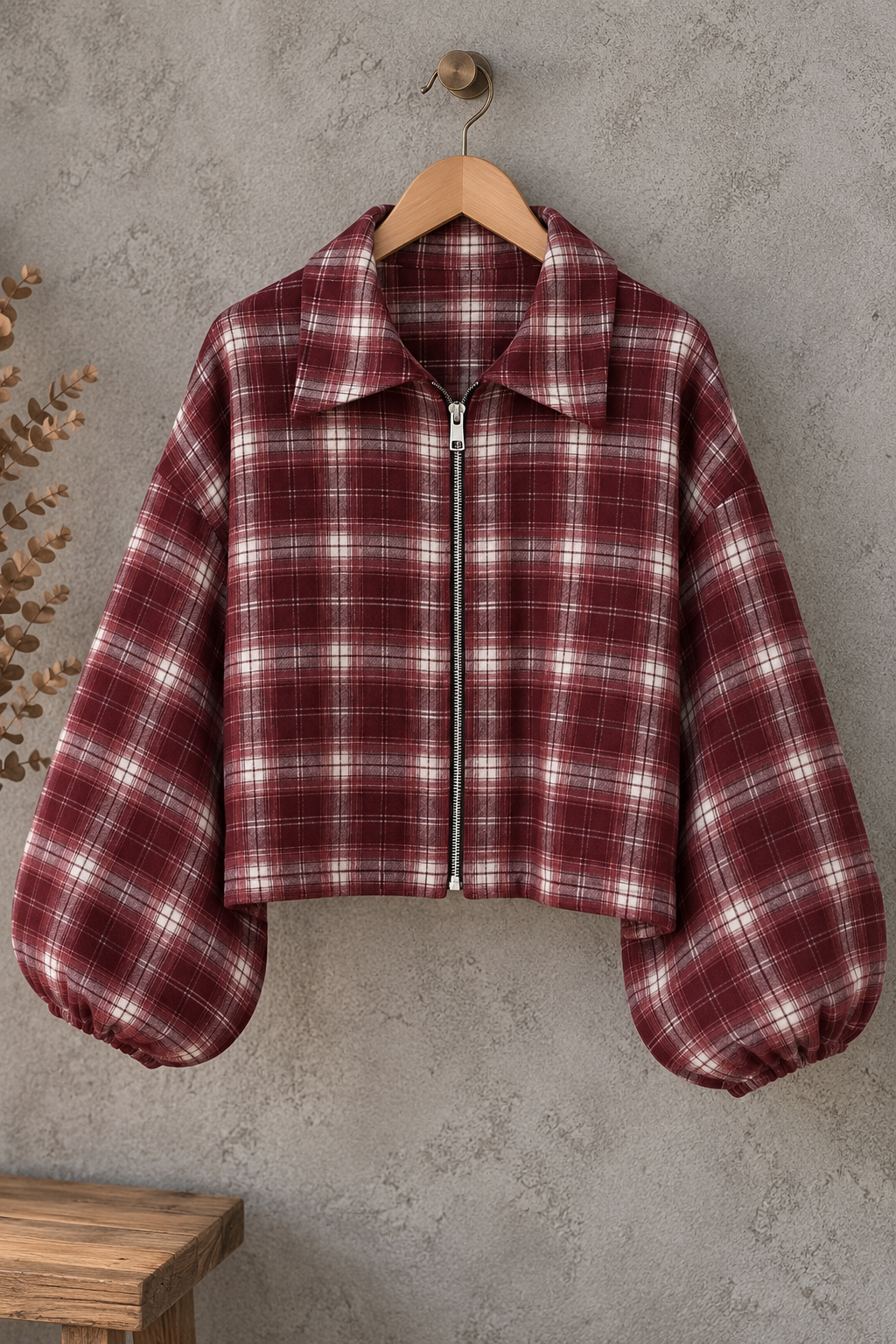 Flanell-Karojacke mit Ballonärmeln I J0133 I 34-44 I Made in Italy