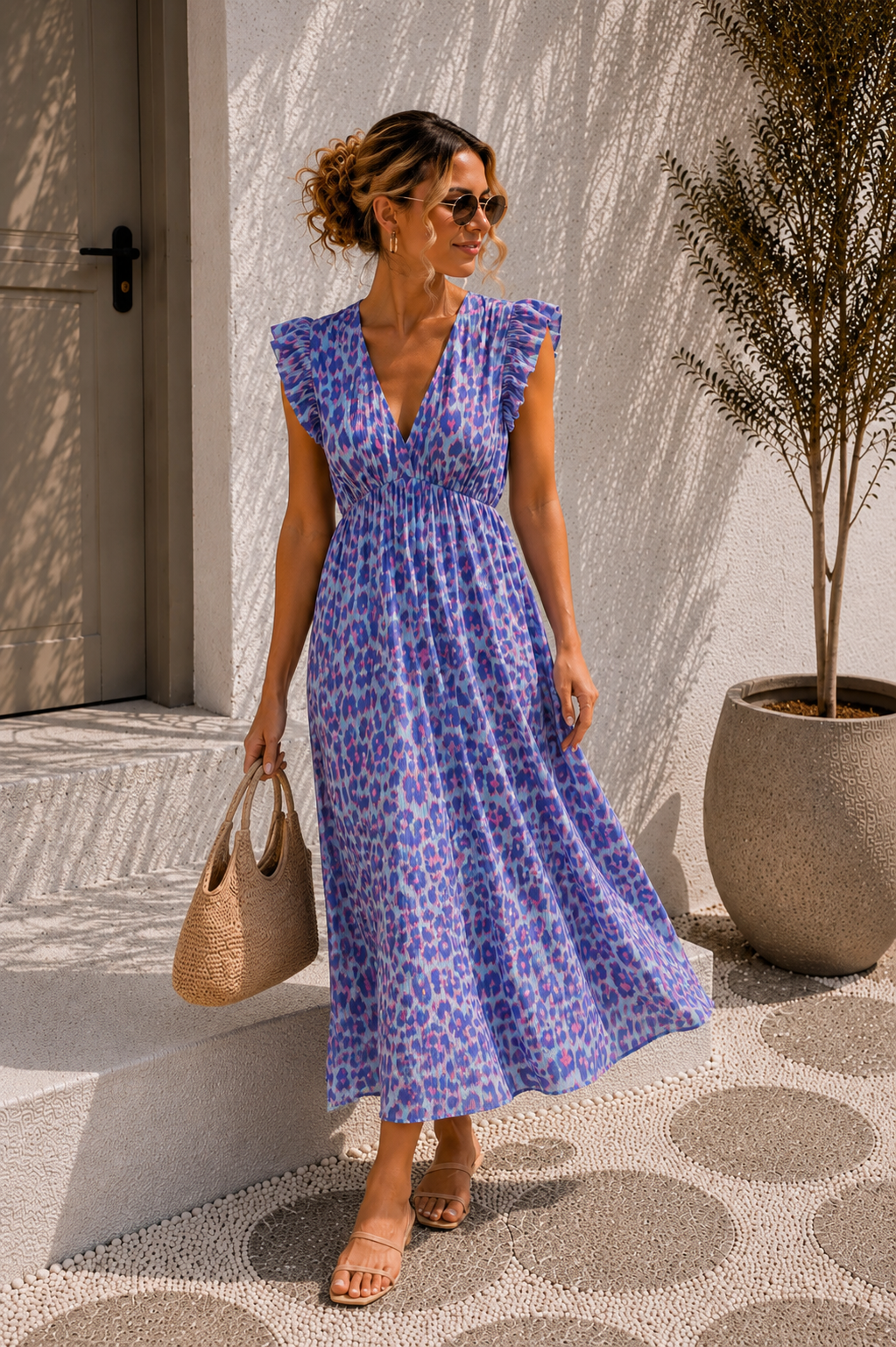 MUSSELIN KLEID ZOE BIG LEO  34 - 42 Made in Italy ärmellos Rüsche