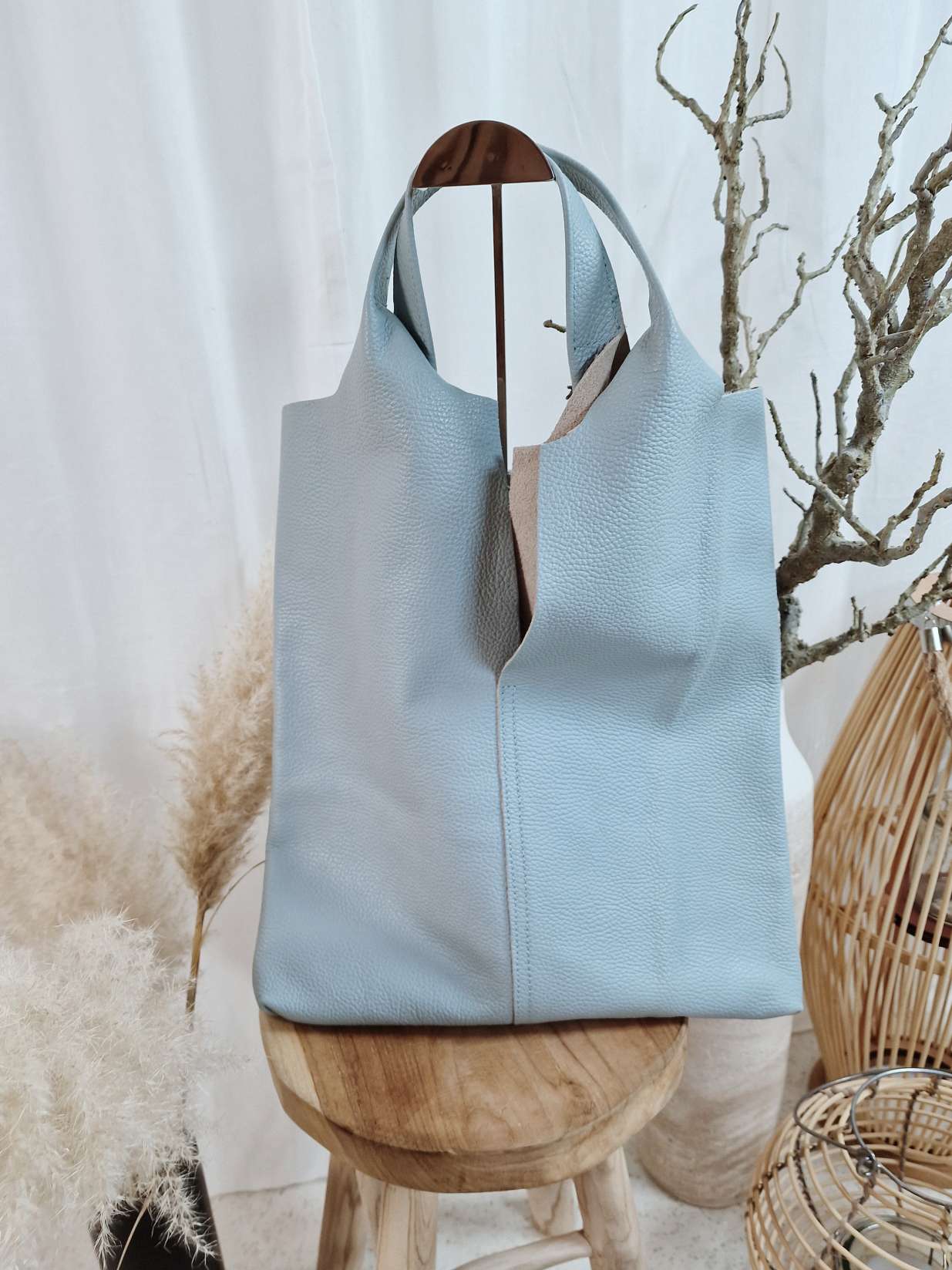 LEDER SHOPPER ADAM HELLBLAU Made in Italy Echtleder Tasche Schultertasche versch. Farben