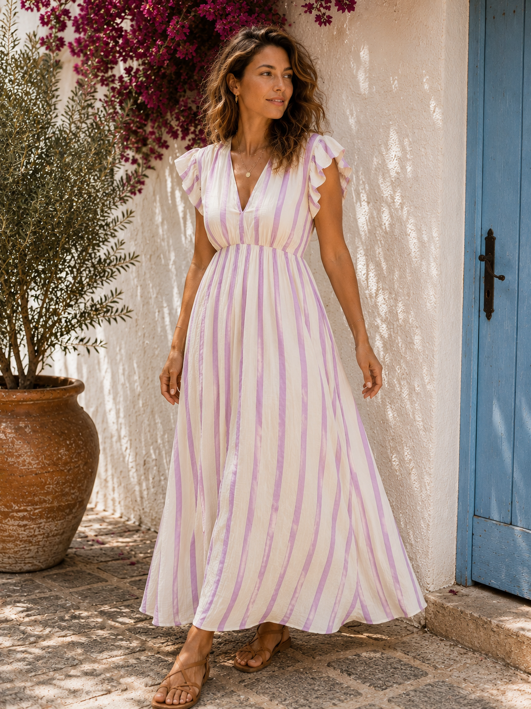 MUSSELIN KLEID ZOE STRIPES 34 - 42 Made in Italy ärmellos Rüsche