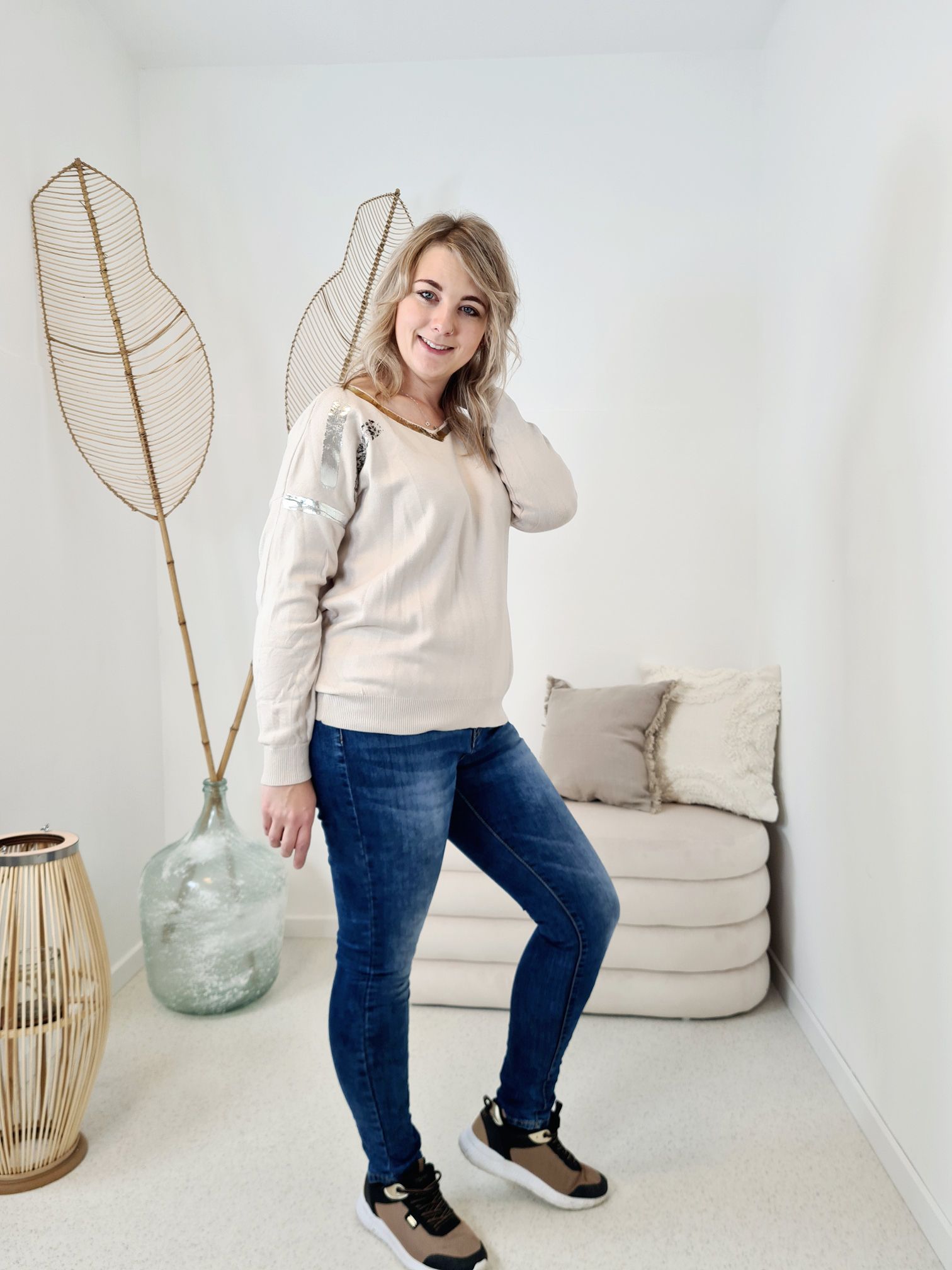 LONGSLEEVE SHIRT VANESSA LEO CREME 34-42 Made in Italy Langarm dünner Pullover LONGSLEEVE SHIRT VANESSA LEO CREME 34-42 Made in Italy Langarm dünner Pullover