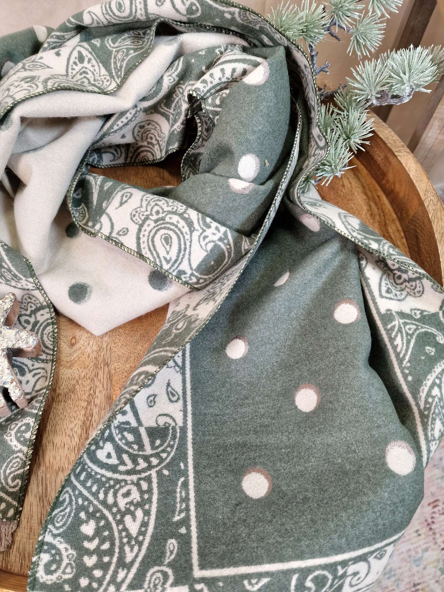 SCHAL SCARF DOTS & PAISLEY KHAKI  Italy Design Halstuch 