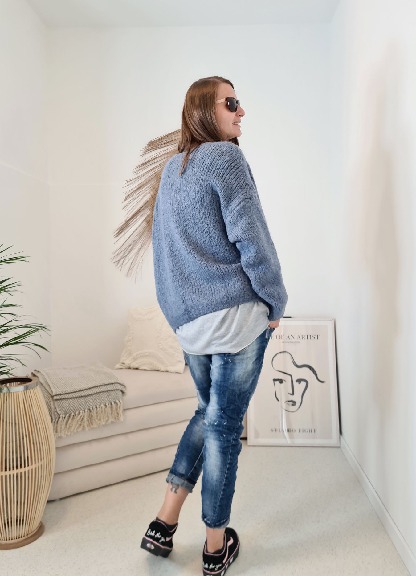 KNIT CARDIGAN MILLY BLAU 34-42 Made in Italy kurze Strickjacke KNIT CARDIGAN MILLY BLAU 34-42 Made in Italy kurze Strickjacke